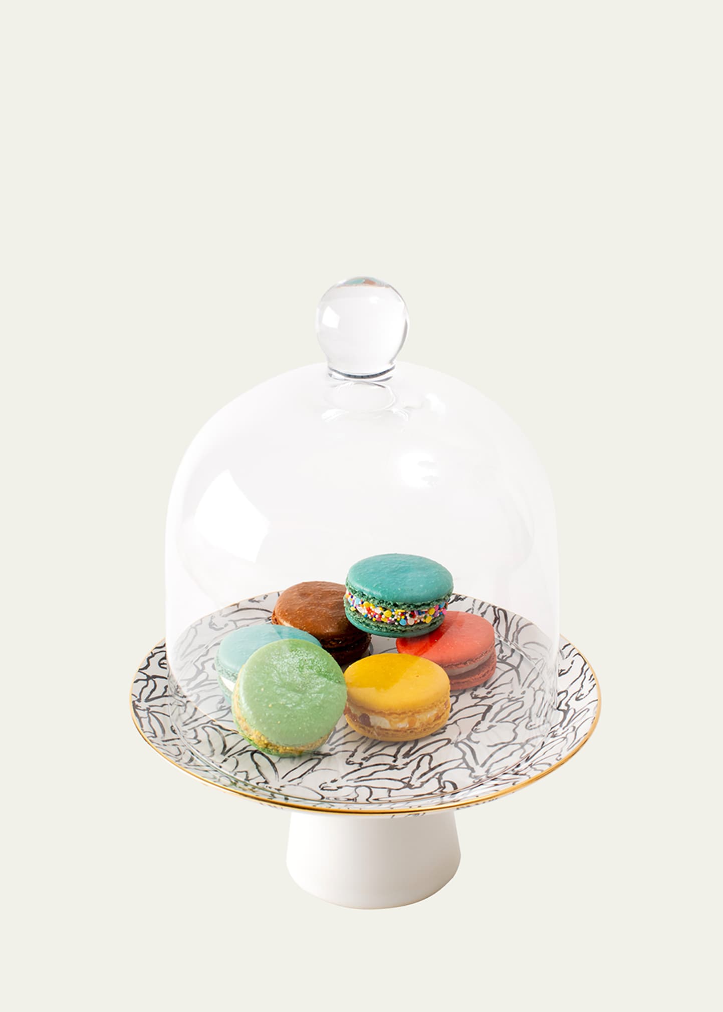 Hunt Slonem Rabbit Run Footed Dessert Stand With Dome In Multi