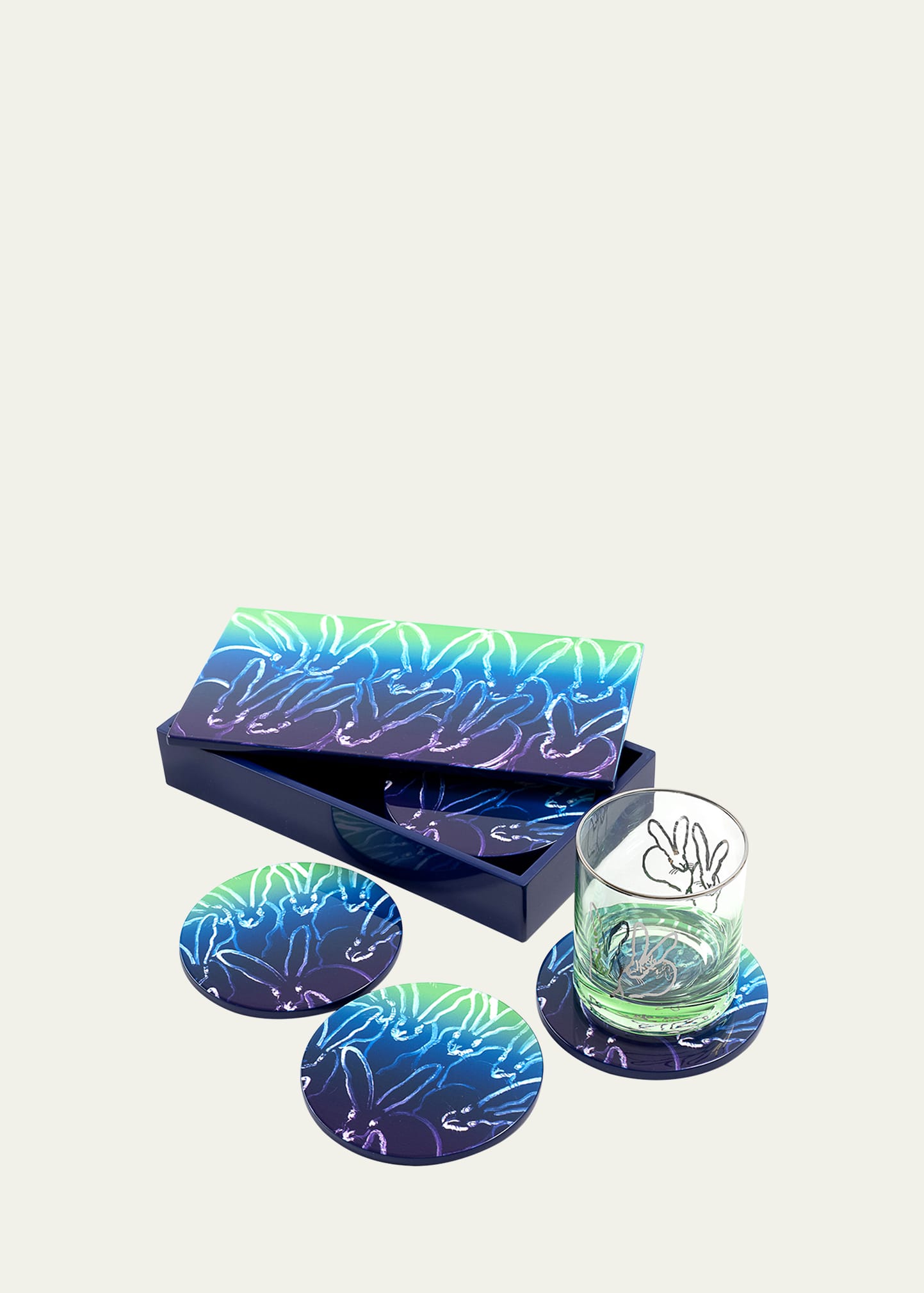 Hunt Slonem Ombre Coaster Box, Set Of 6 In Blue