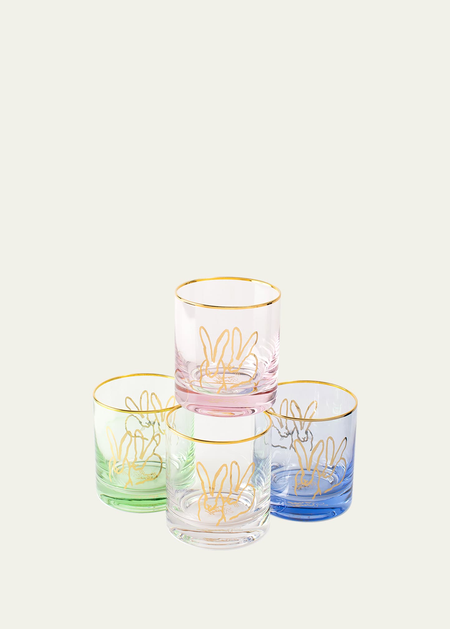 Hunt Slonem Double Bunny Old Fashioned Glasses, Set Of 4 In Multi