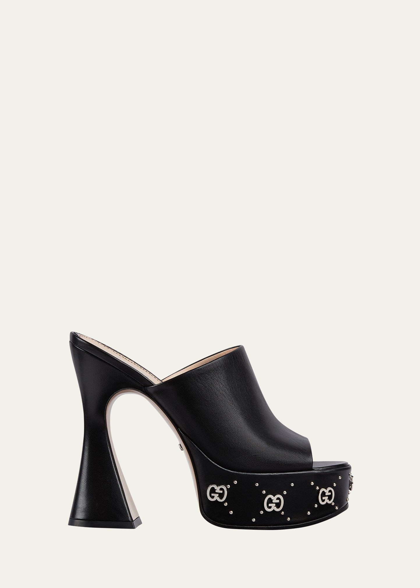 Shop Gucci 115mm Janaya Platform Leather Slide Sandals In Black