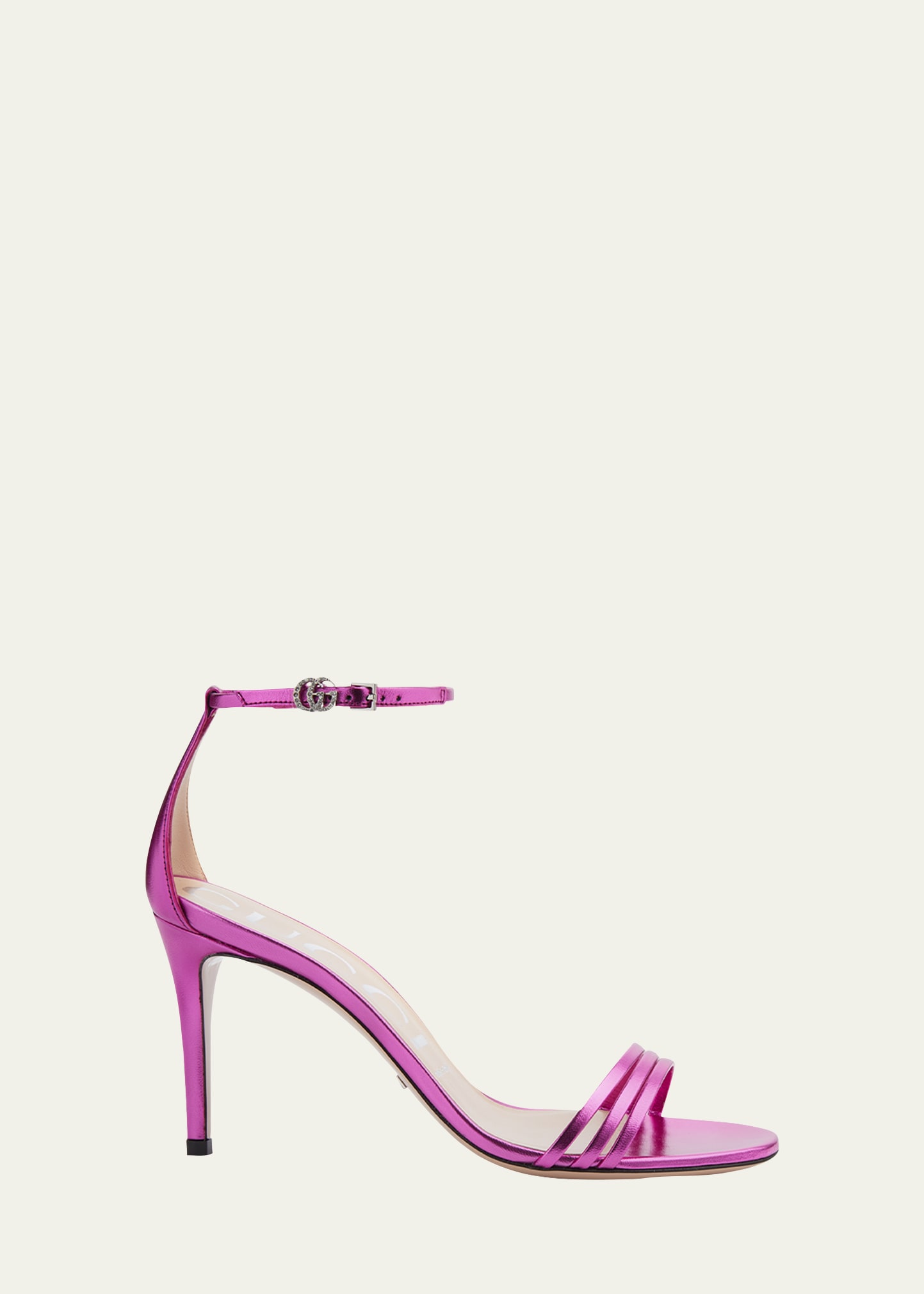 Gucci 85mm Ilse Metallic Leather Sandals In Fuxia