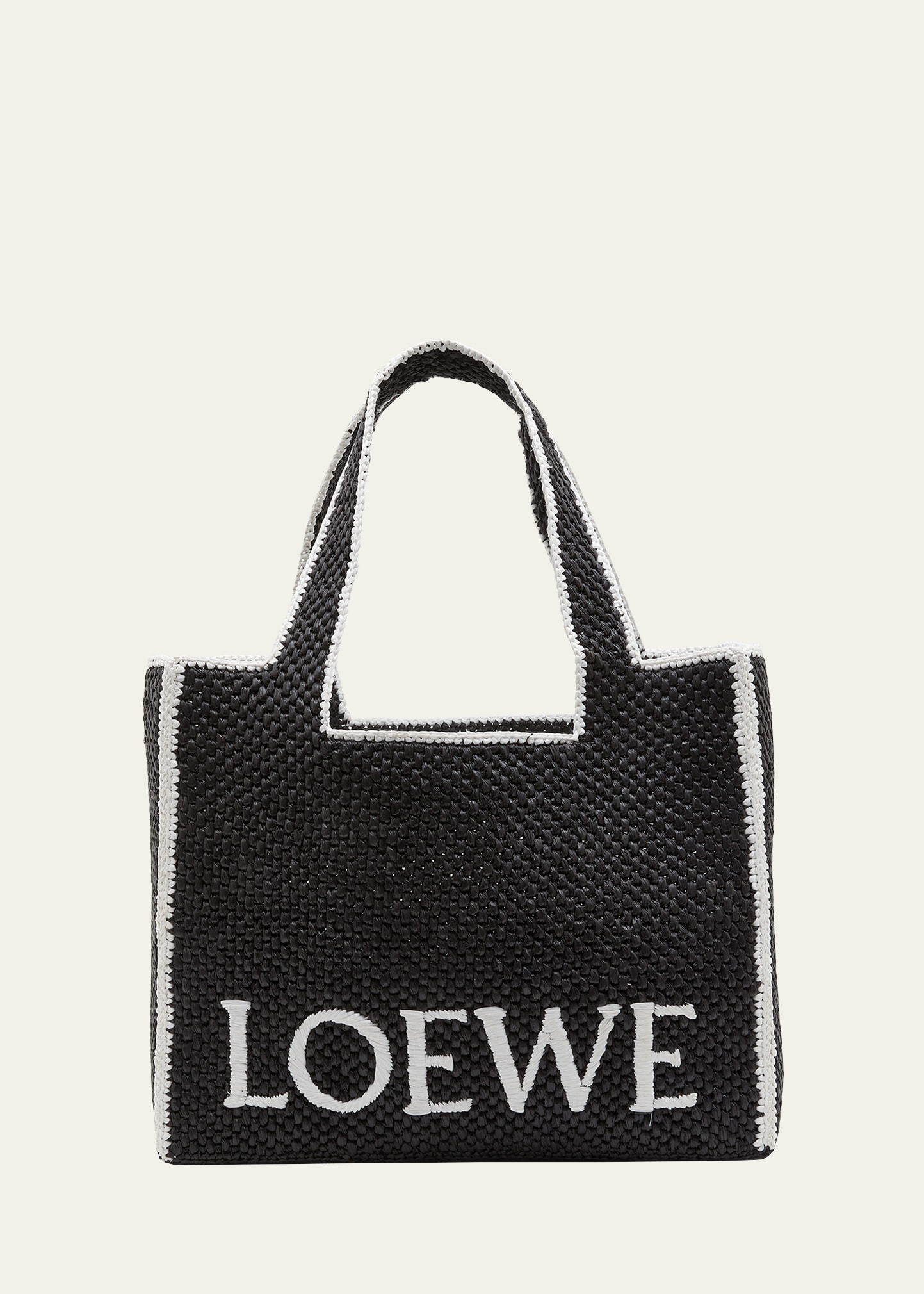 Shop Loewe X Paula's Ibiza Font Logo Large Tote Bag In Raffia In Black