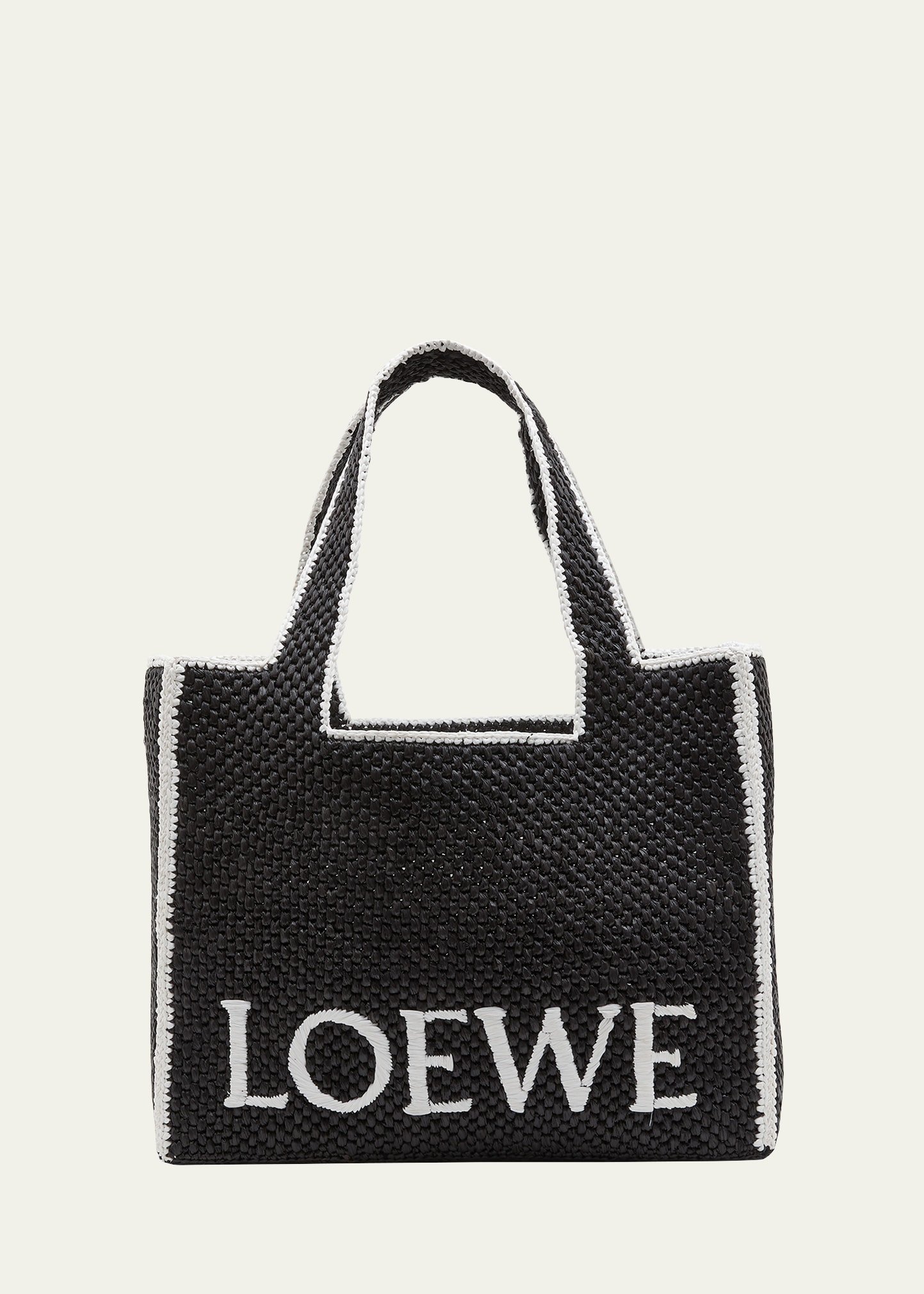 Loewe Large Logo Raffia Tote Bag In Black