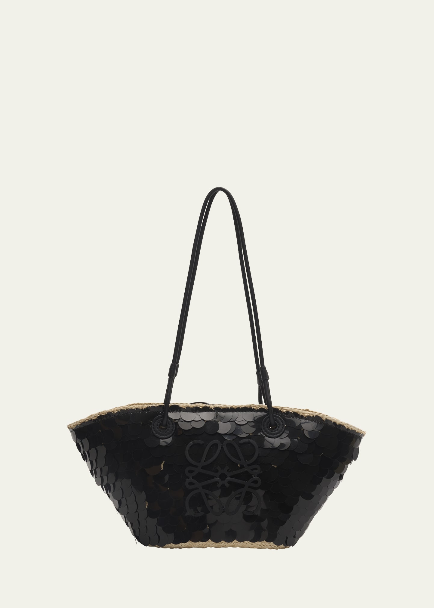 Loewe X Paula's Ibiza Anagram Small Sequins Basket Shoulder Bag In Black