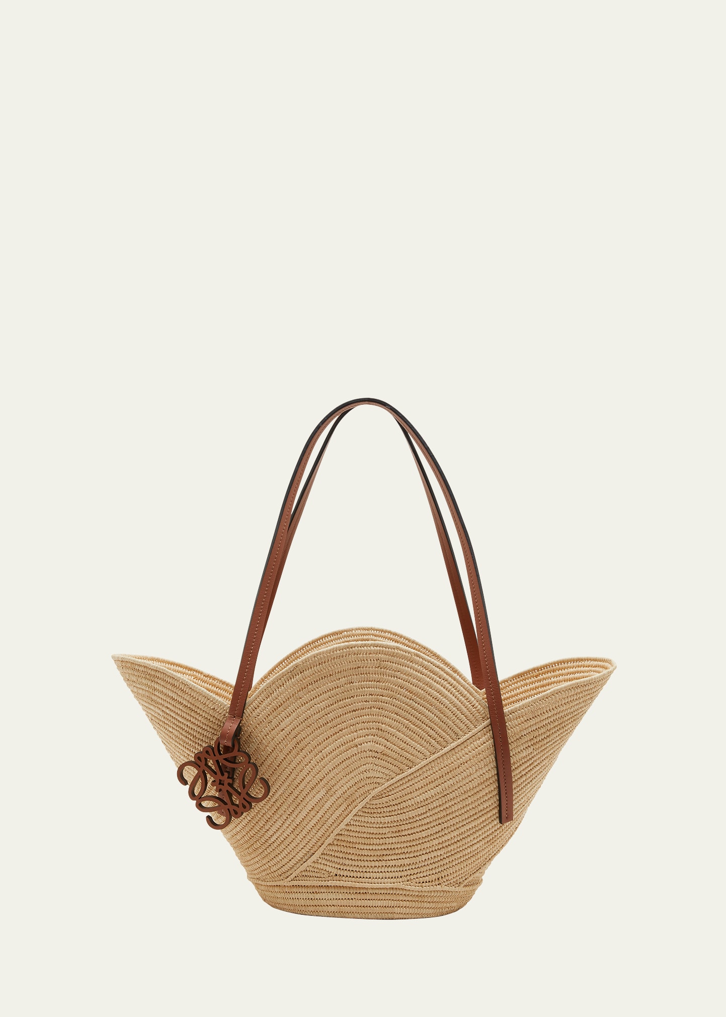 Loewe X Paula's Ibiza Petal Basket Bag In Raffia With Leather Handles In Natural/tan