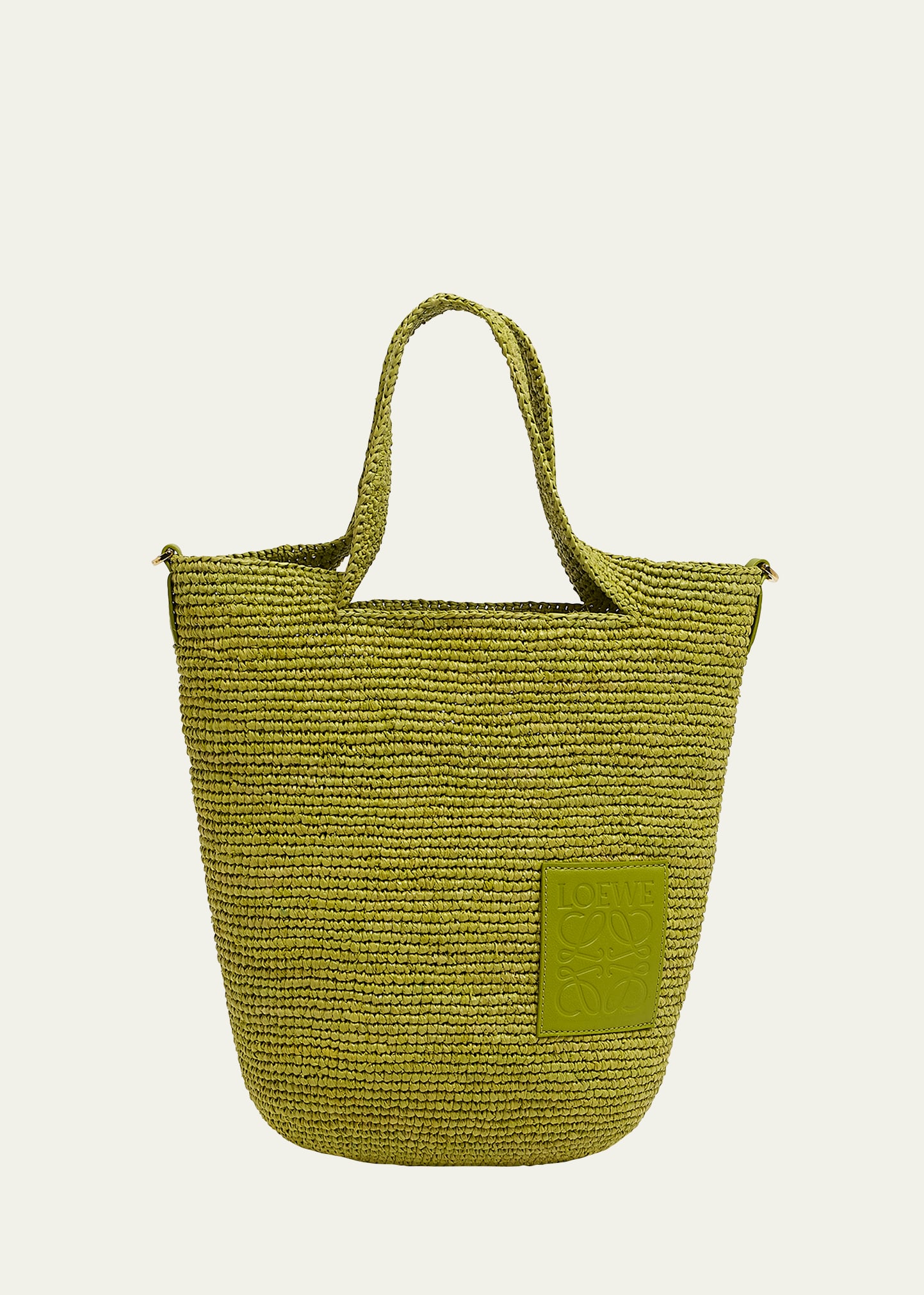 Shop Loewe X Paula's Ibiza Slit Mini Tote Bag In Raffia With Leather Anagram In Meadow Green