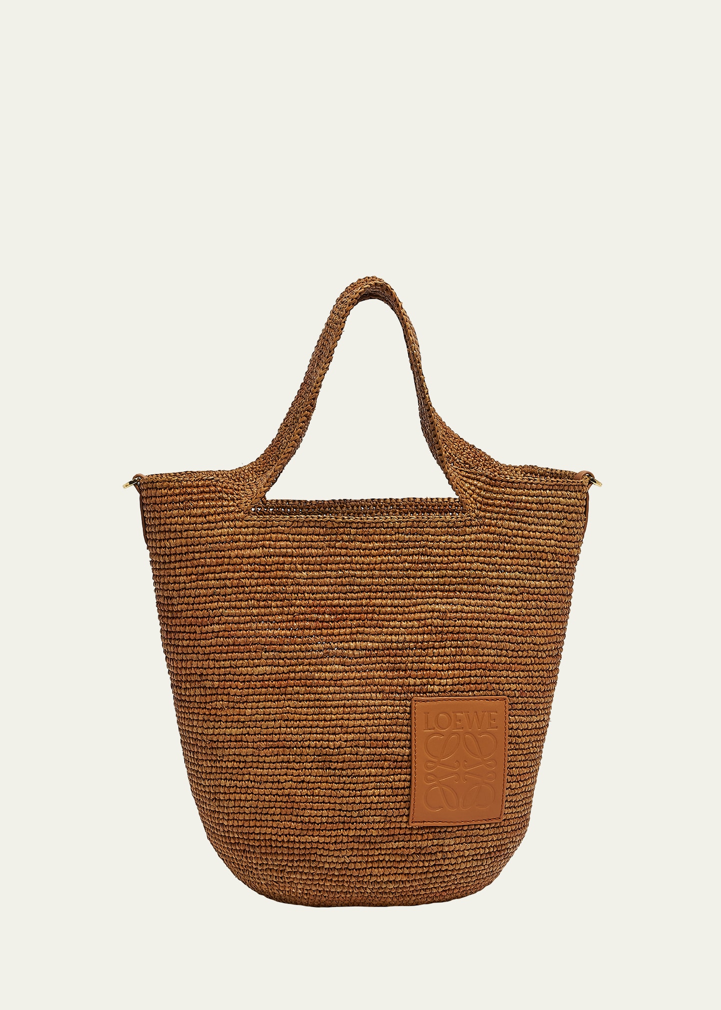 Shop Loewe X Paula's Ibiza Slit Mini Tote Bag In Raffia With Leather Anagram In Honey Gold