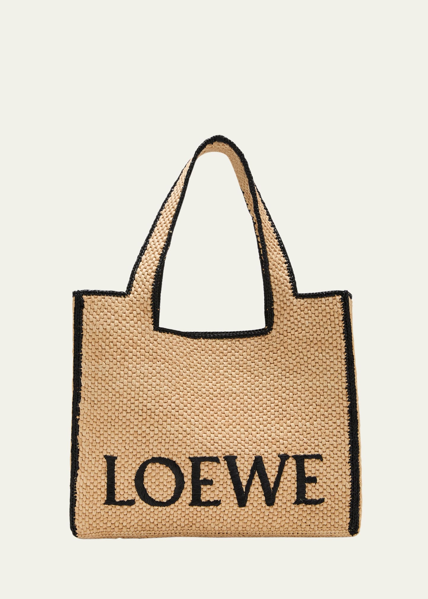 Loewe + Paula's Ibiza Embroidered Two-tone Raffia Tote In Natural