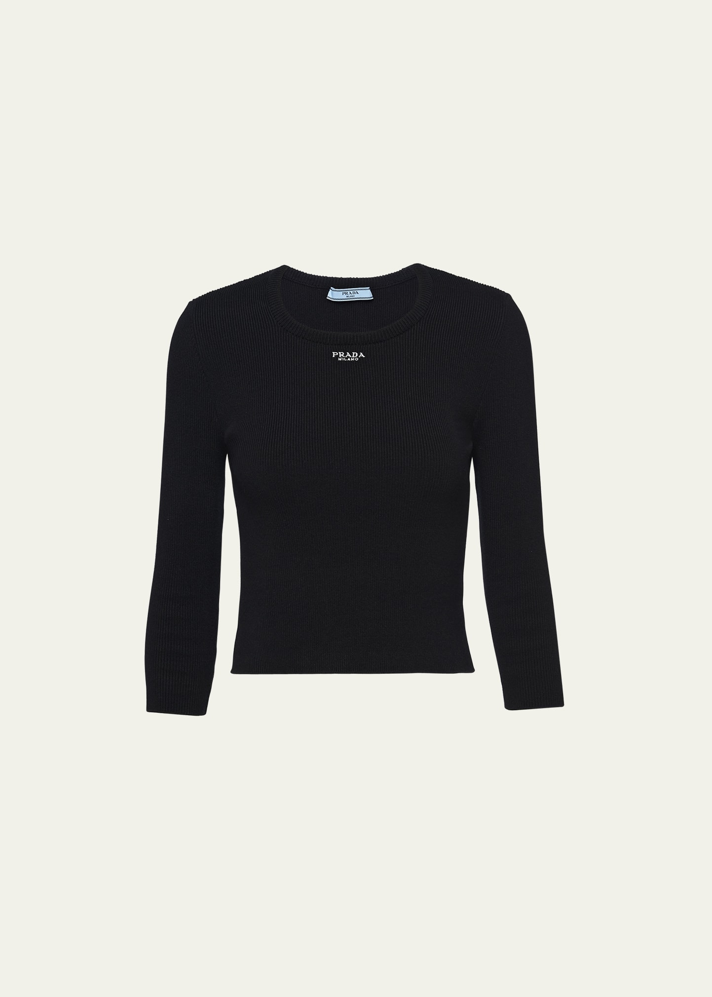 Shop Prada Ribbed Logo-embroidered Slim Sweater In F0002 Nero