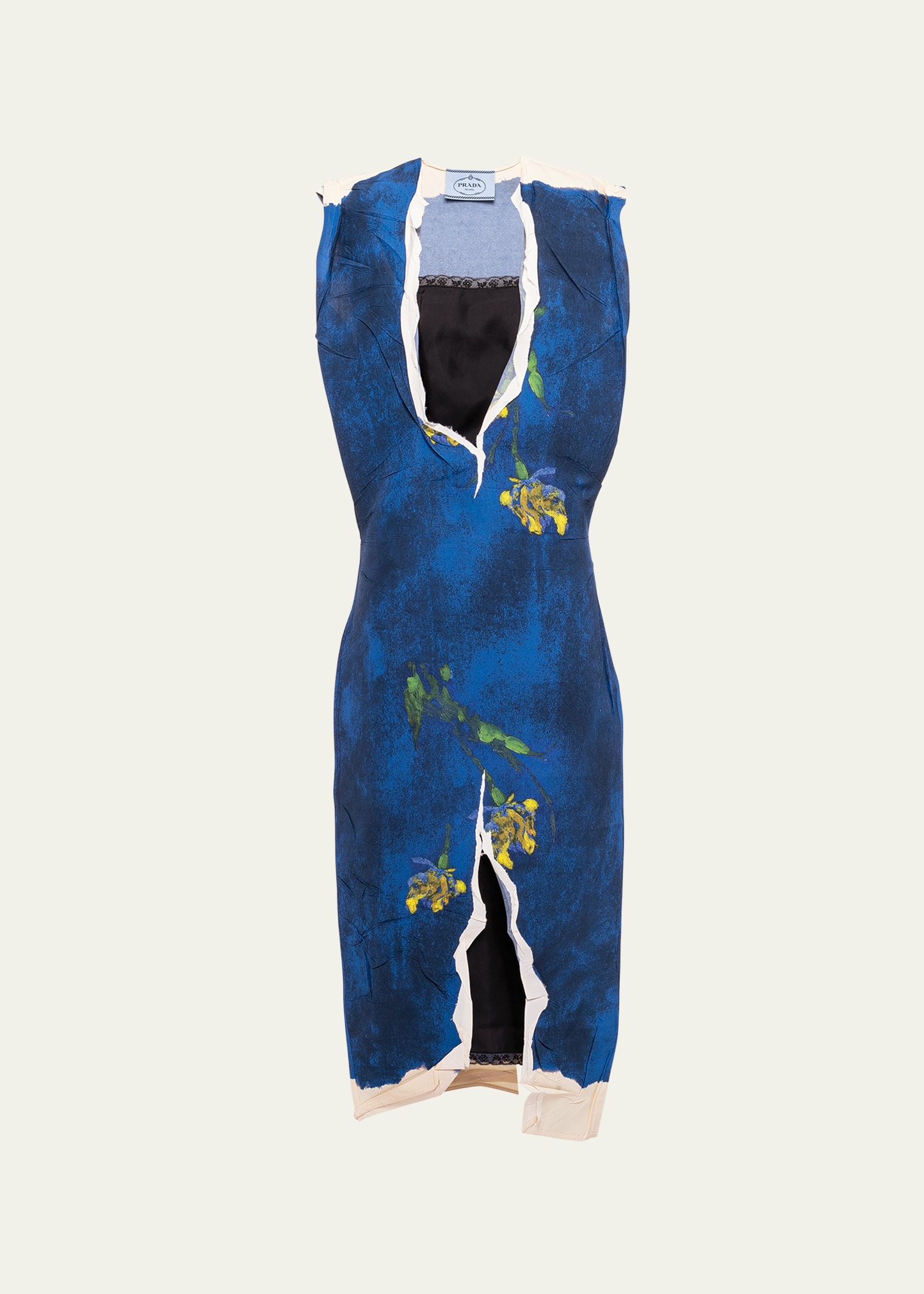 Prada Paper-based Printed Technical Fabric Dress In F0016 Bluette