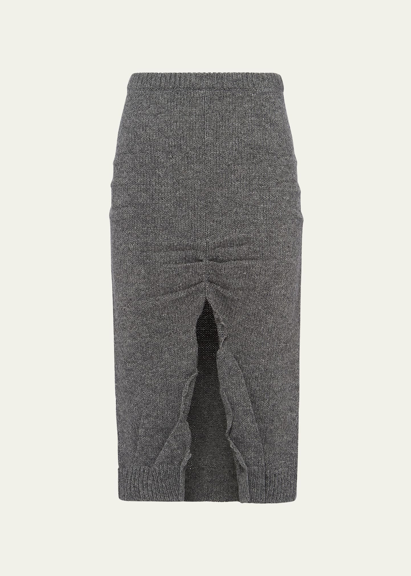 Prada Wool And Cashmere Skirt With Split In F0480 Ardesia