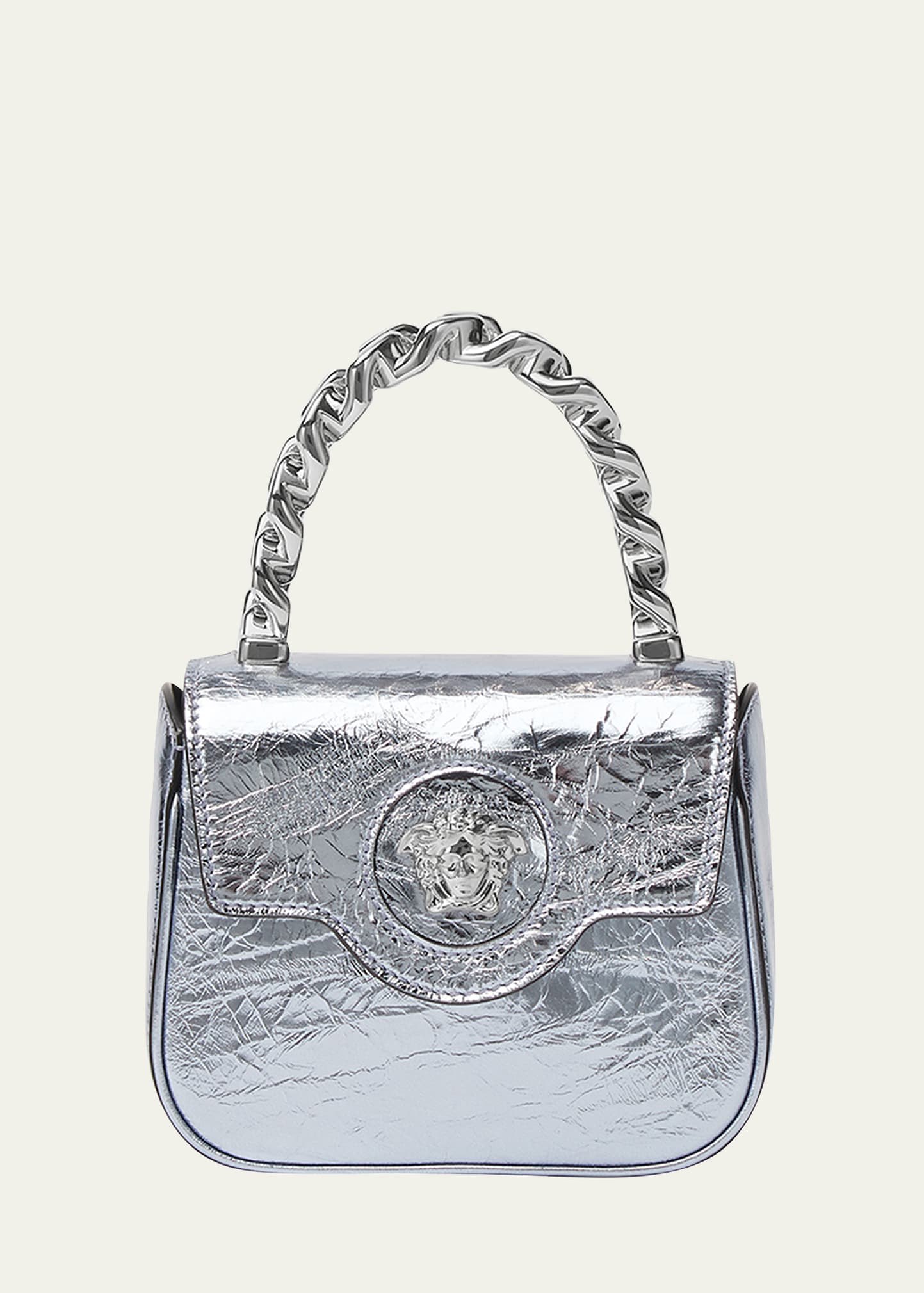 Gianni Versace Silver Tone Women Bag Small Hand Bag Made in Italy