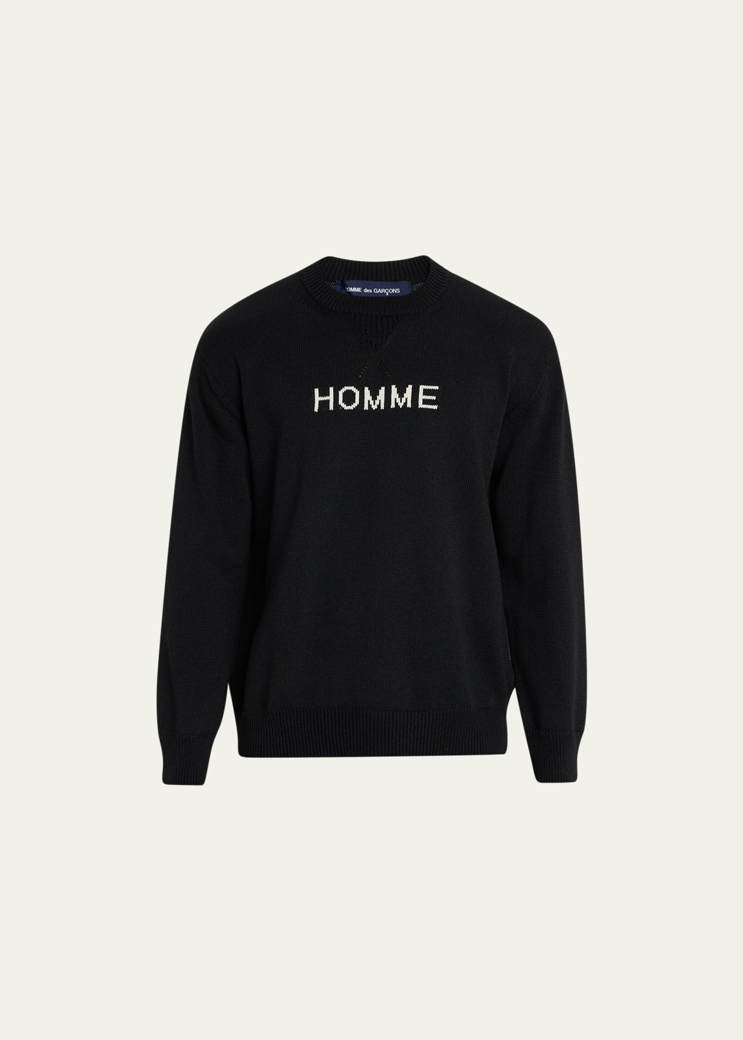 Cdg Homme Men s Logo Intarsia Crewneck Sweater In Black white ModeSens