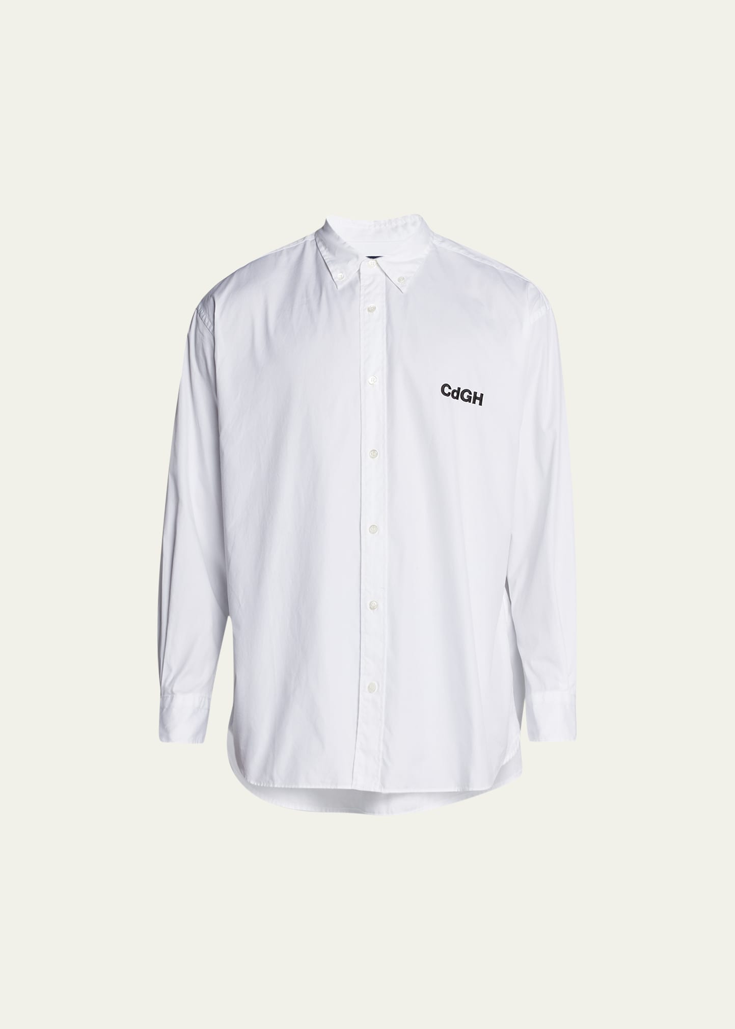 Cdg Homme Men's Embroidered Logo Oxford Dress Shirt In White