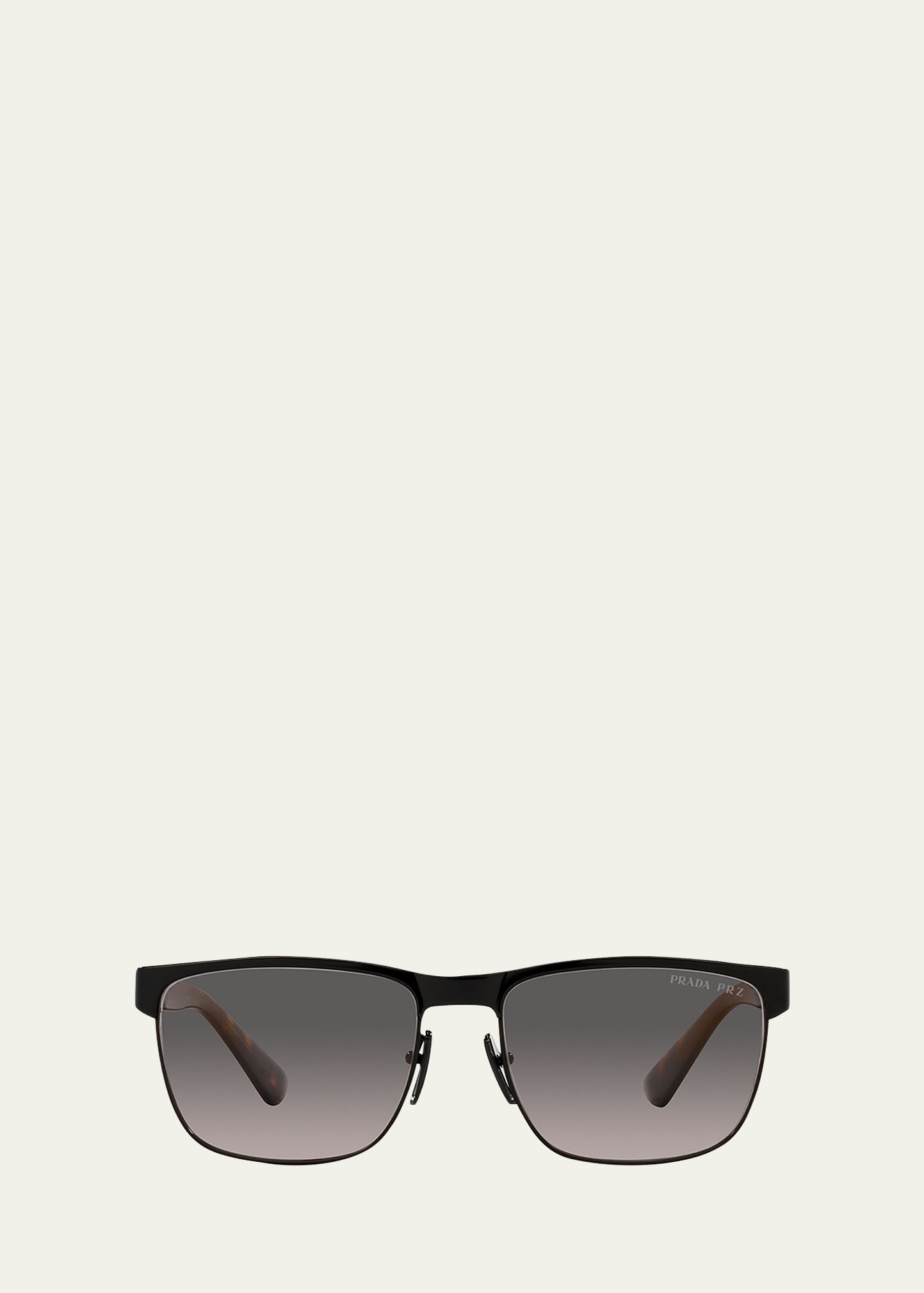 Prada Men's Half-rim Square Polarized Sunglasses In Black