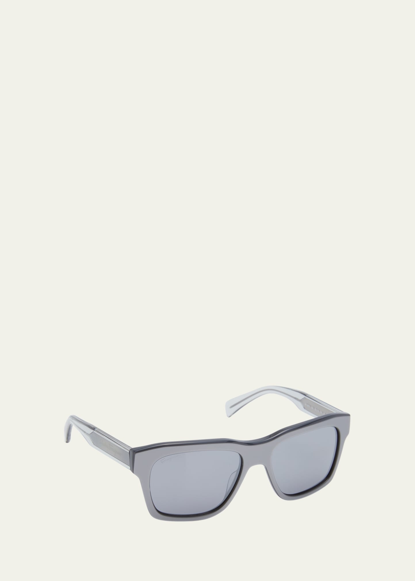 Ferragamo Men's Gradient Temple Square Sunglasses In Metallic Grey