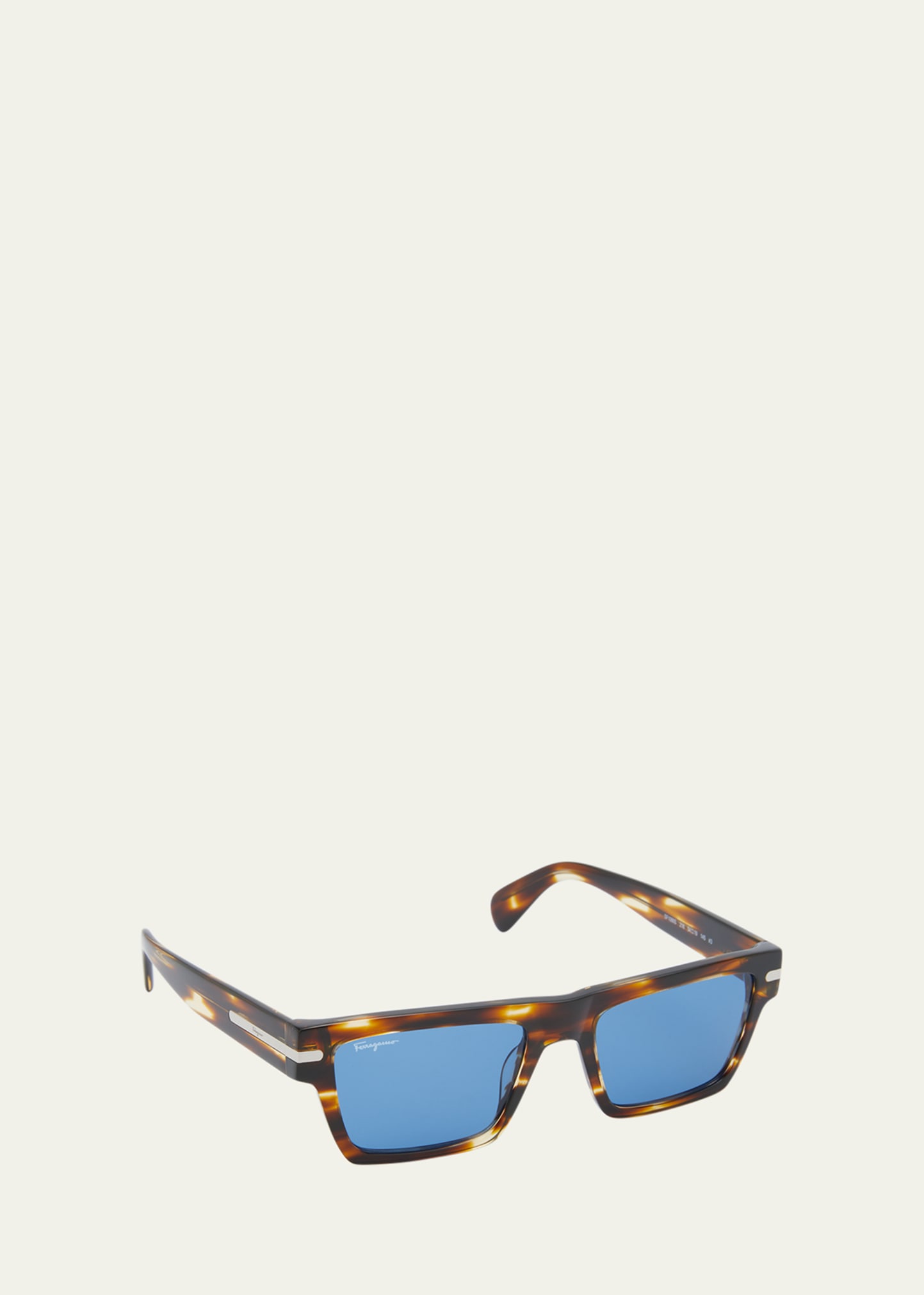 Ferragamo Men's Classic Logo Rectangle Acetate Sunglasses In Striped Tortoise