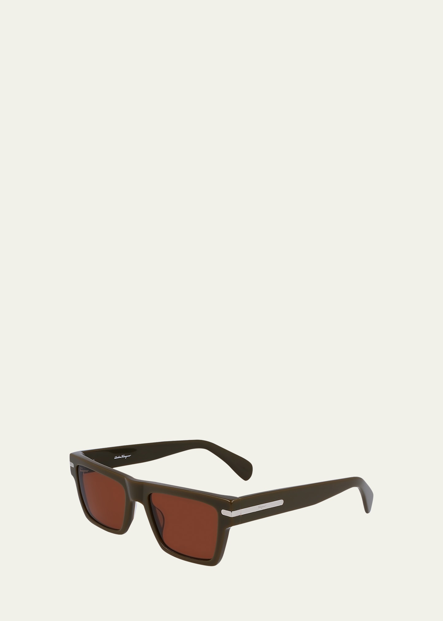 Ferragamo Men's Classic Logo Rectangle Acetate Sunglasses In Brown/red Solid