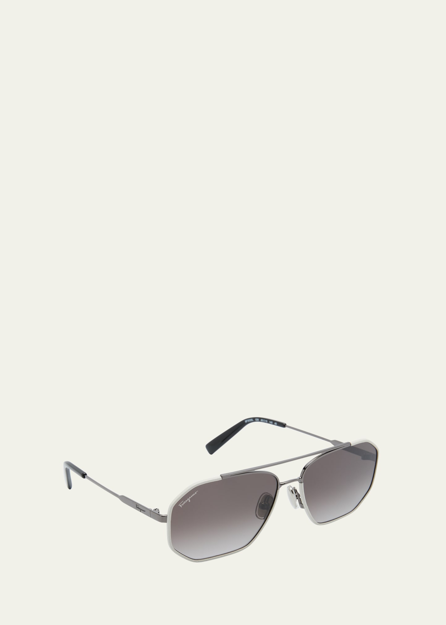 Ferragamo Men's Metal And Leather Navigator Sunglasses In Dark Ruthenium Wh