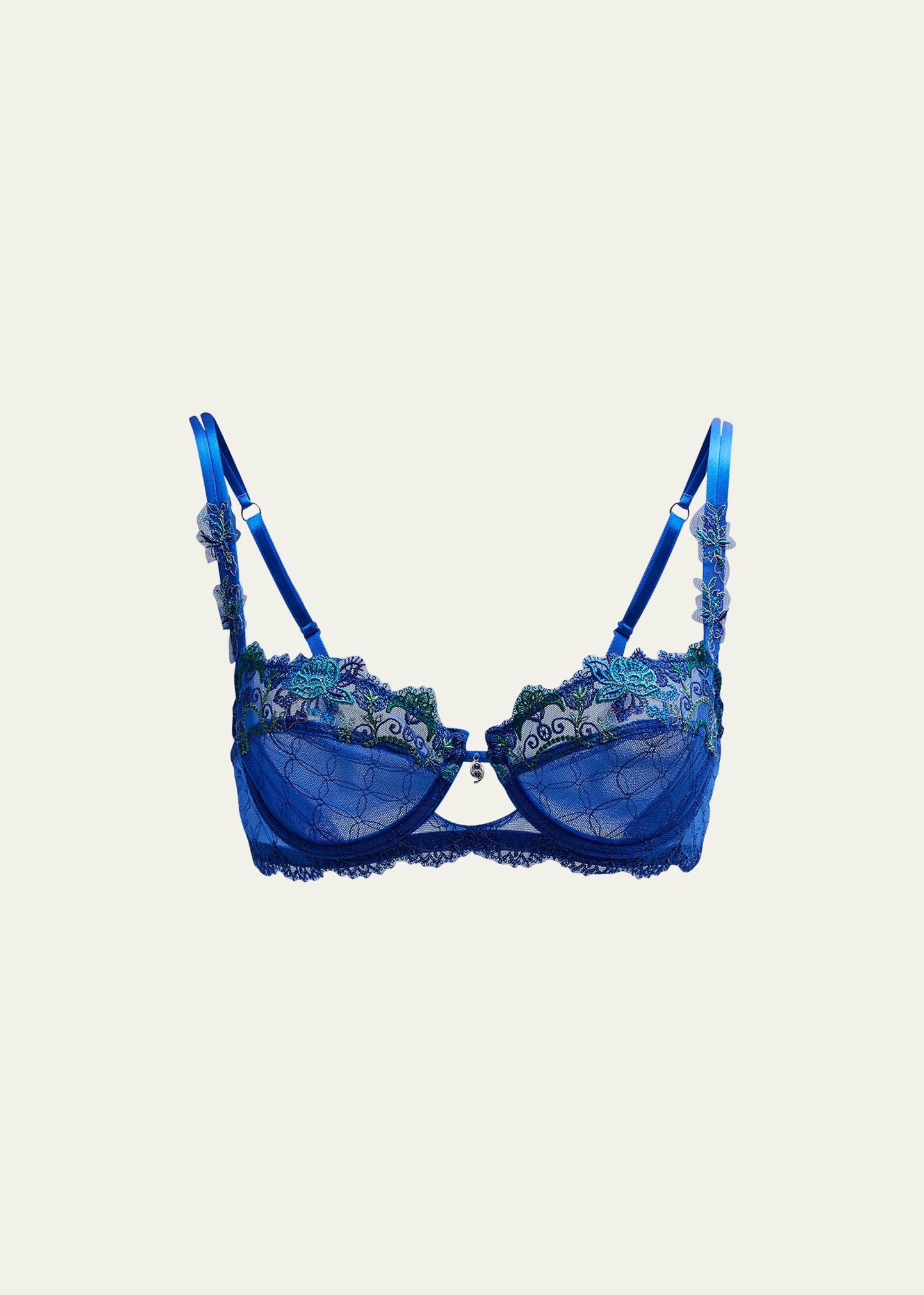 De Cristal Et D'eau Embroidered Mesh Demi Bra