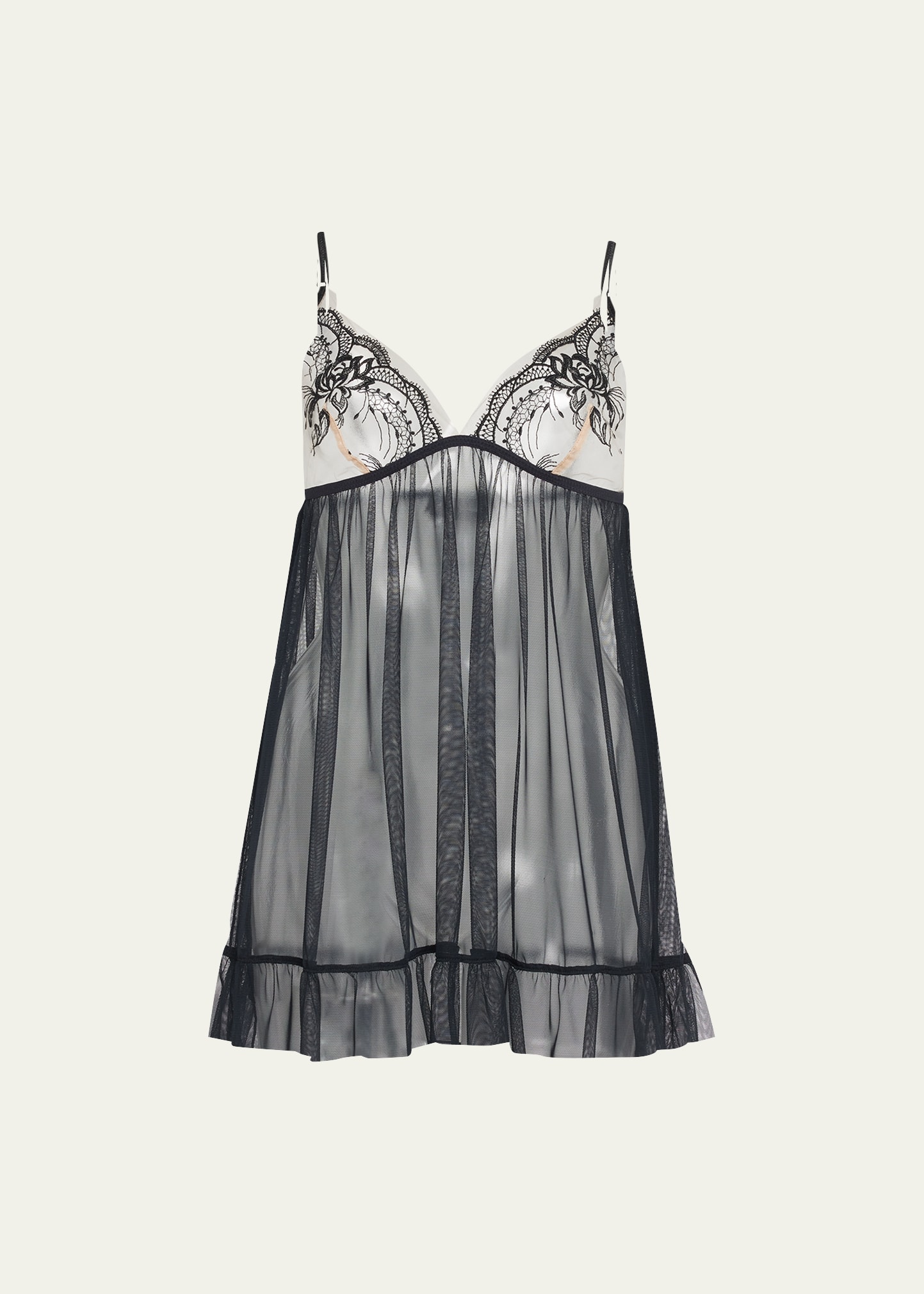 Follement Sexy Embroidered Tulle Babydoll