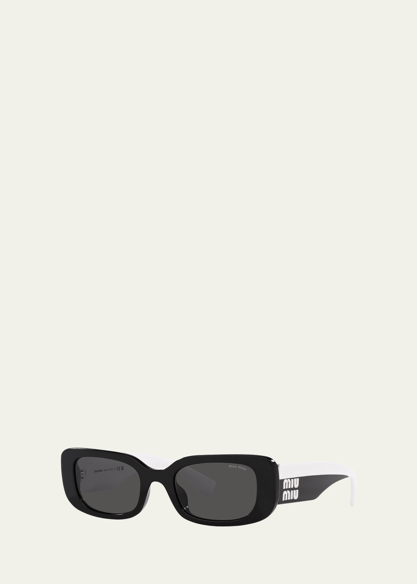 Miu Miu Beveled Logo Acetate Rectangle Sunglasses In Black