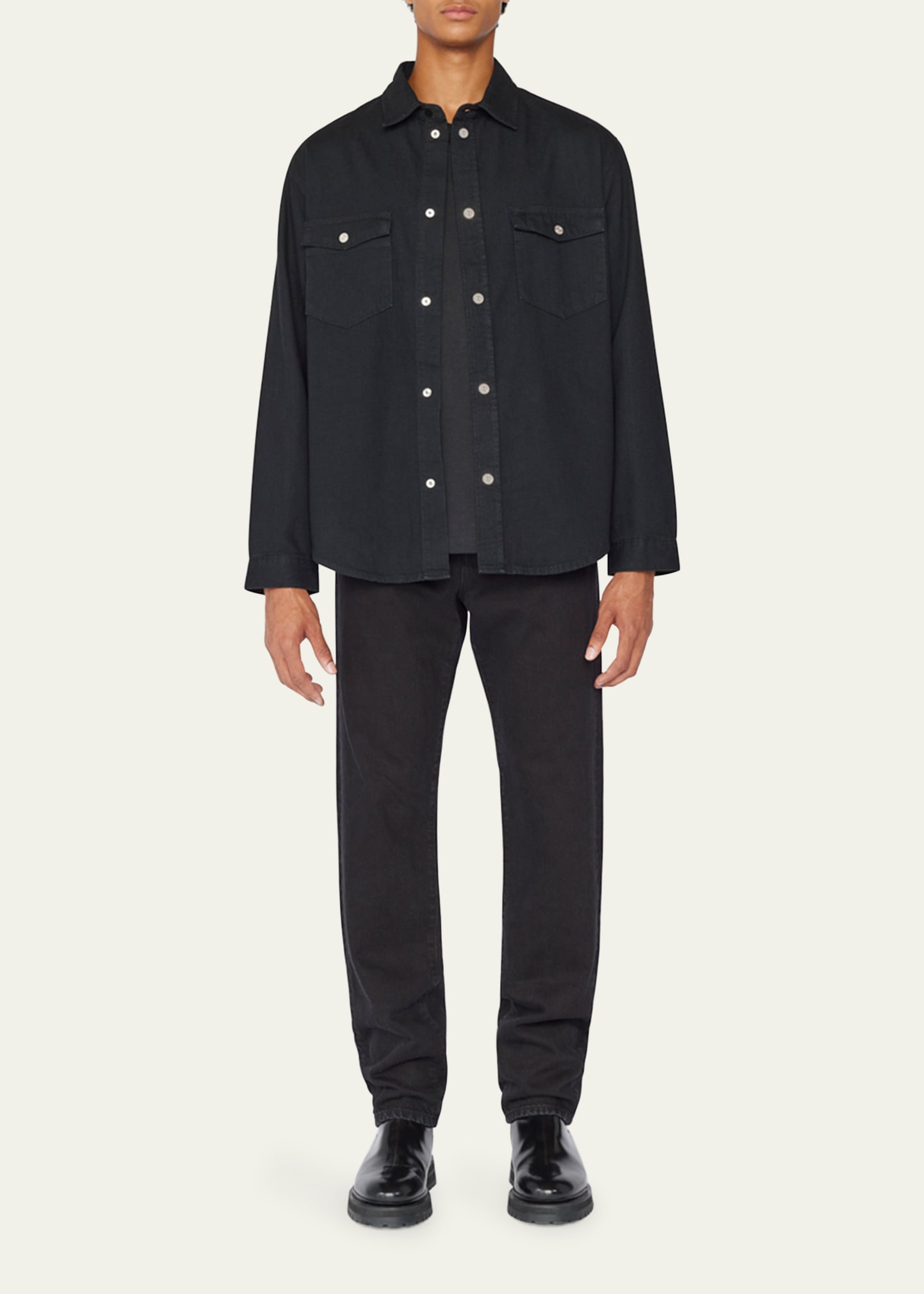 Frame Collared Denim Shirt In Noir