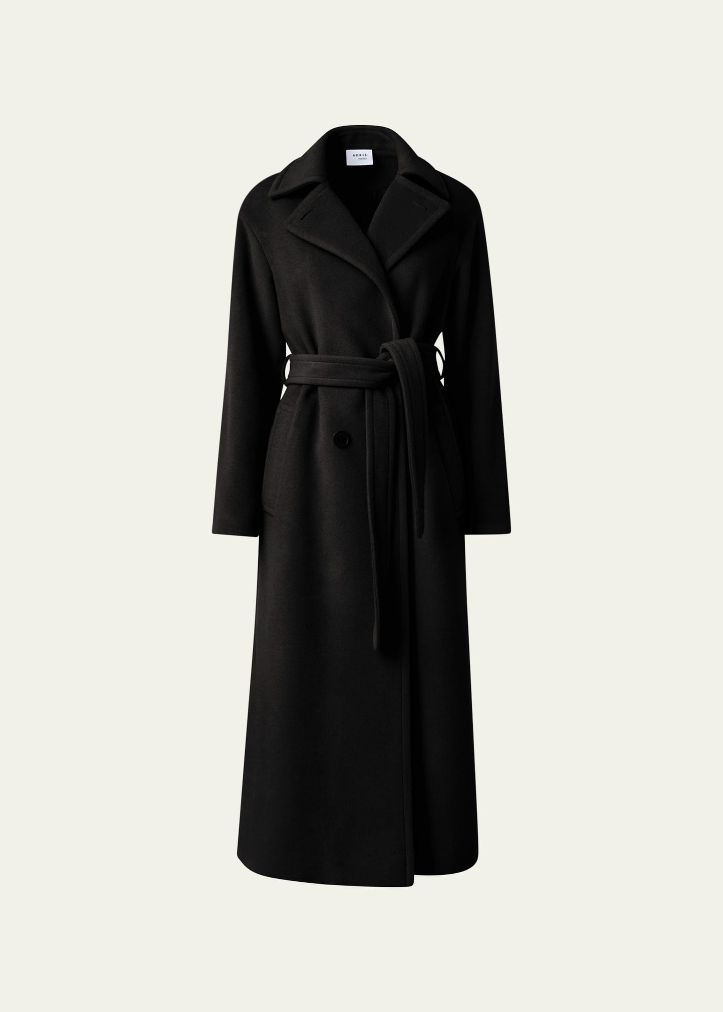 Akris Punto Long Double-breast Belted Wool-cashmere Coat In Black