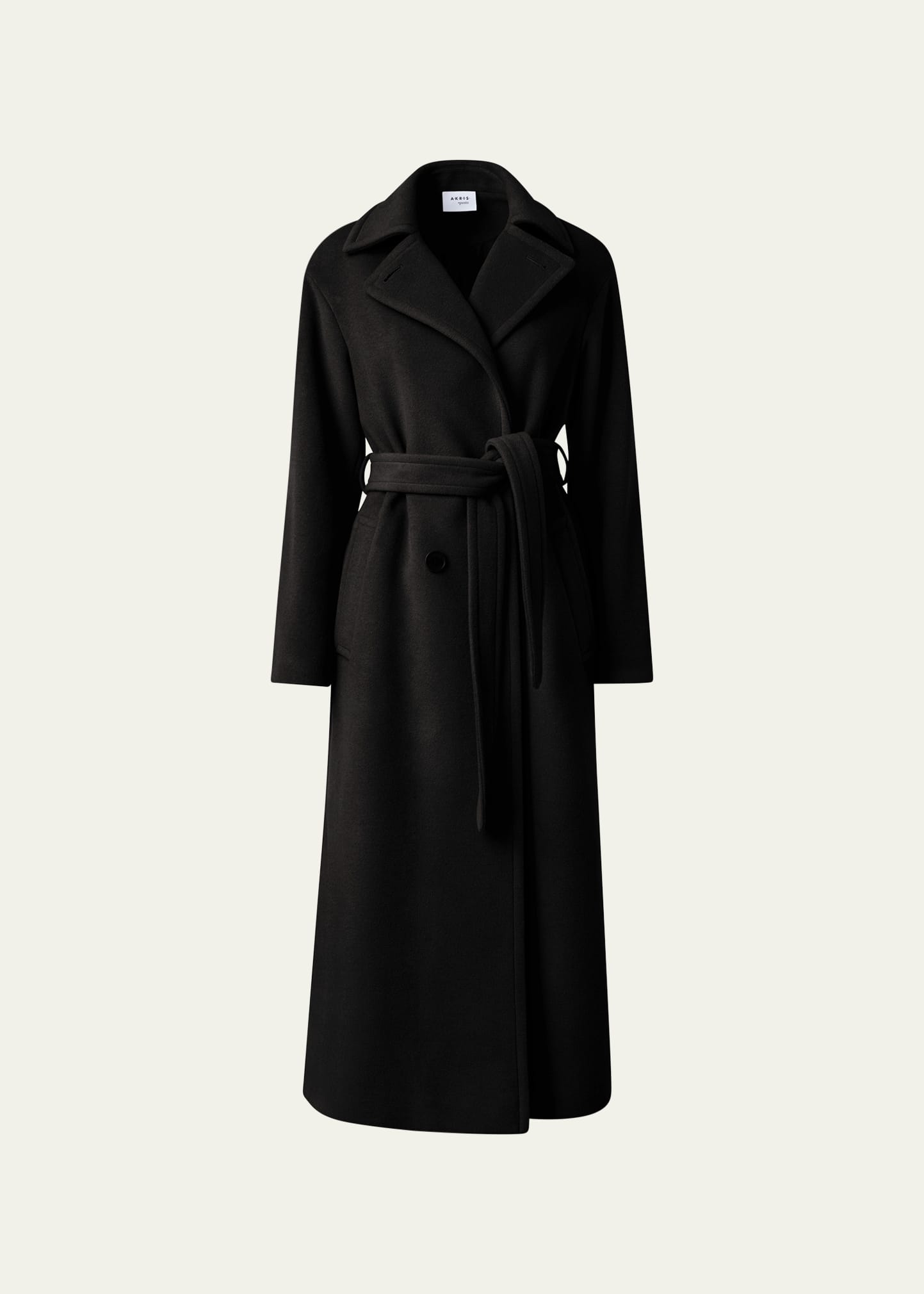 Long Double-Breast Belted Wool-Cashmere Coat