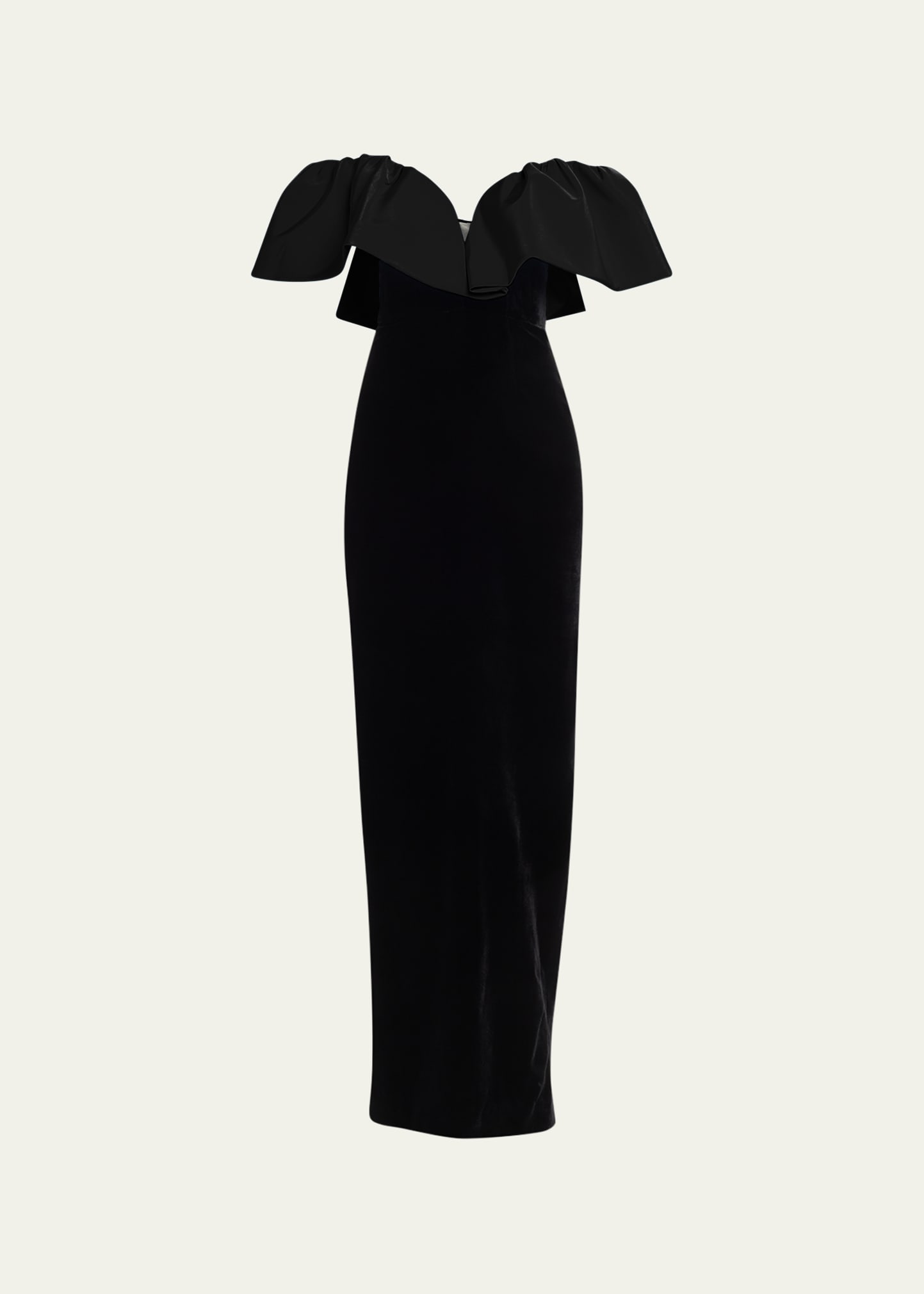 Monique Lhuillier Off-shoulder Column Gown With Ruffle Detail In Noirnoir