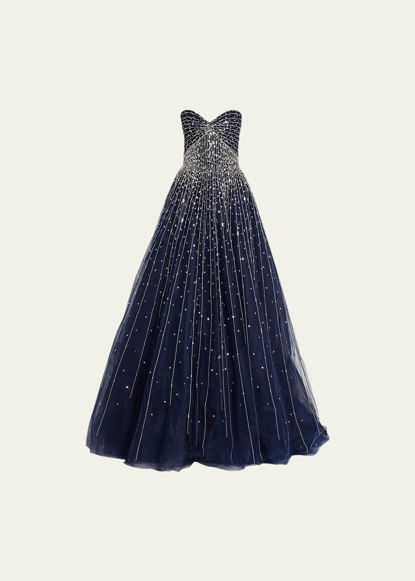 Monique Lhuillier Strapless Sequin Embellished Ball Gown In Midnightsilver