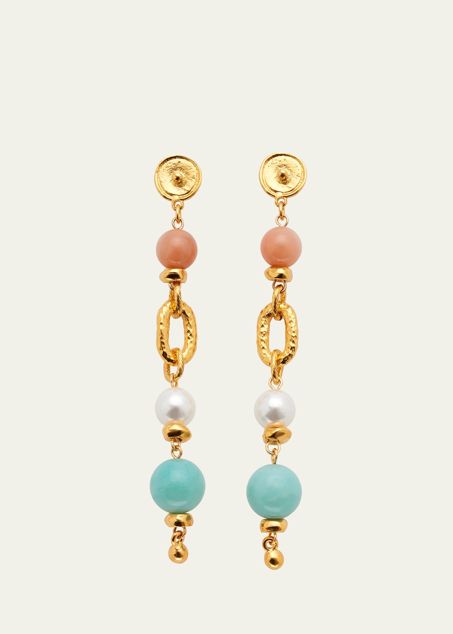 Ben-amun Pearly, Rose Quartz And Amazonite Earrings In Yg