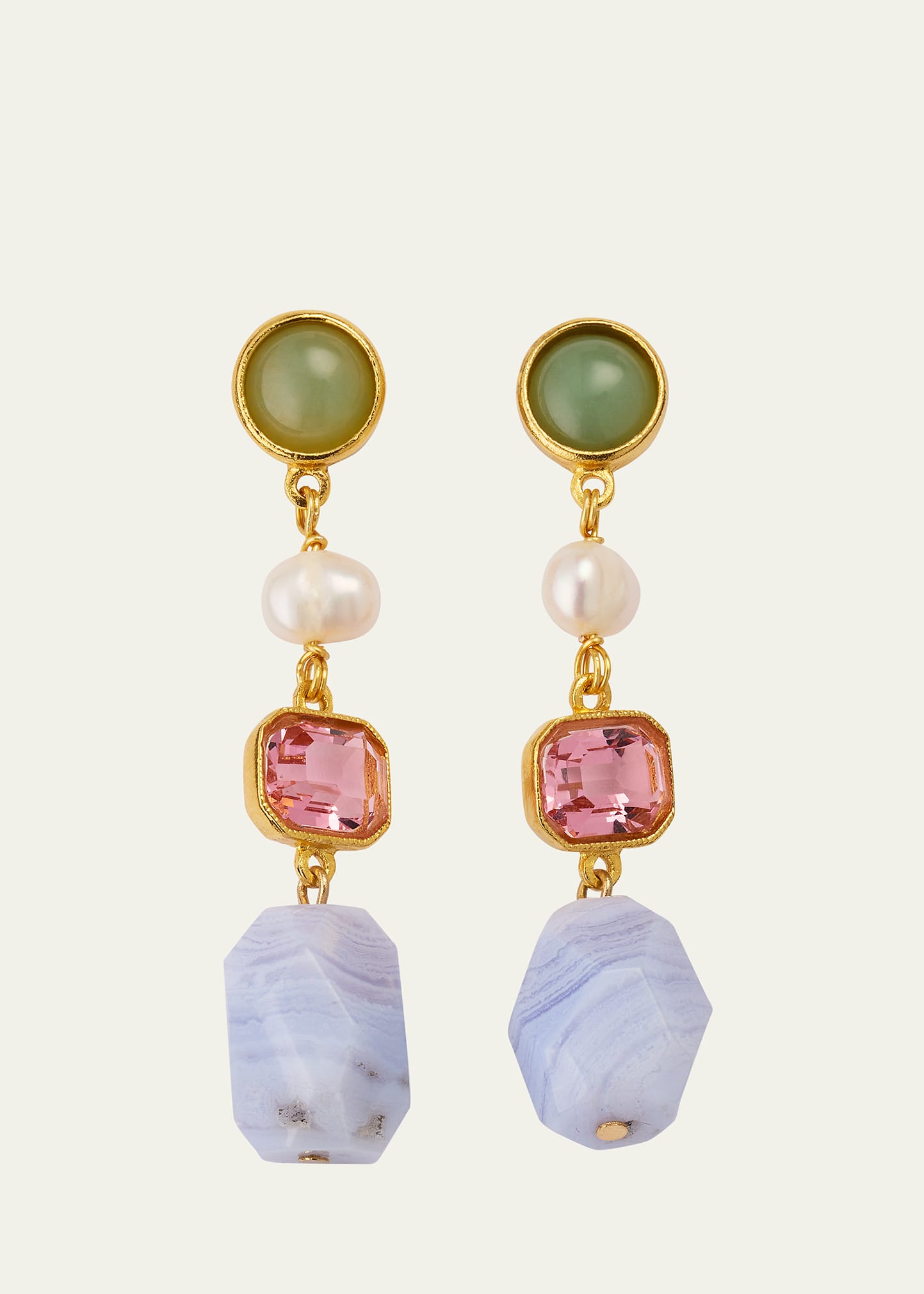 24k Electroplated Gold Mixed-Stone Drop Earrings