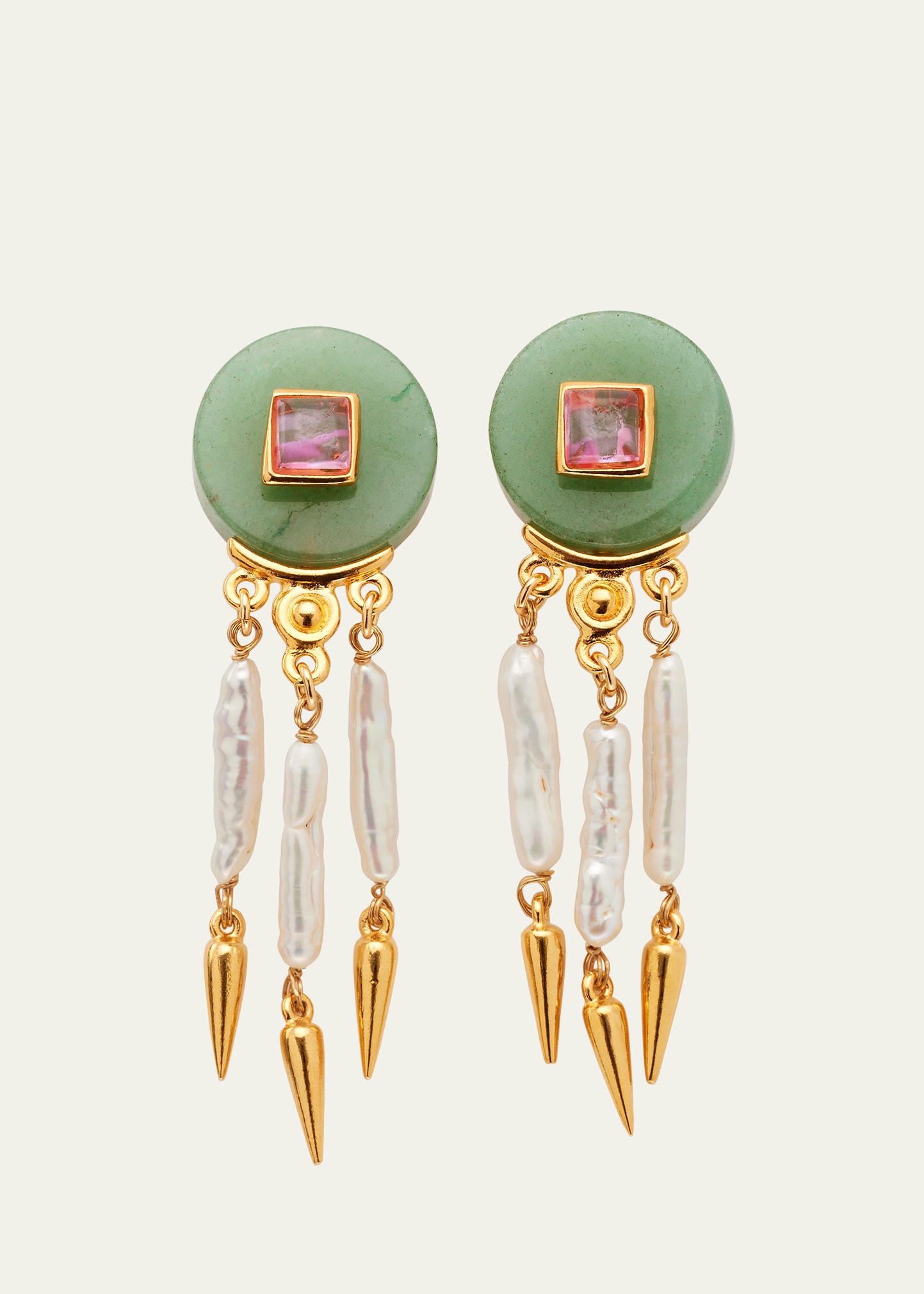 Ben-amun Madre Pearl, Aventurine And Rose Crystal Clip Earrings In Yg