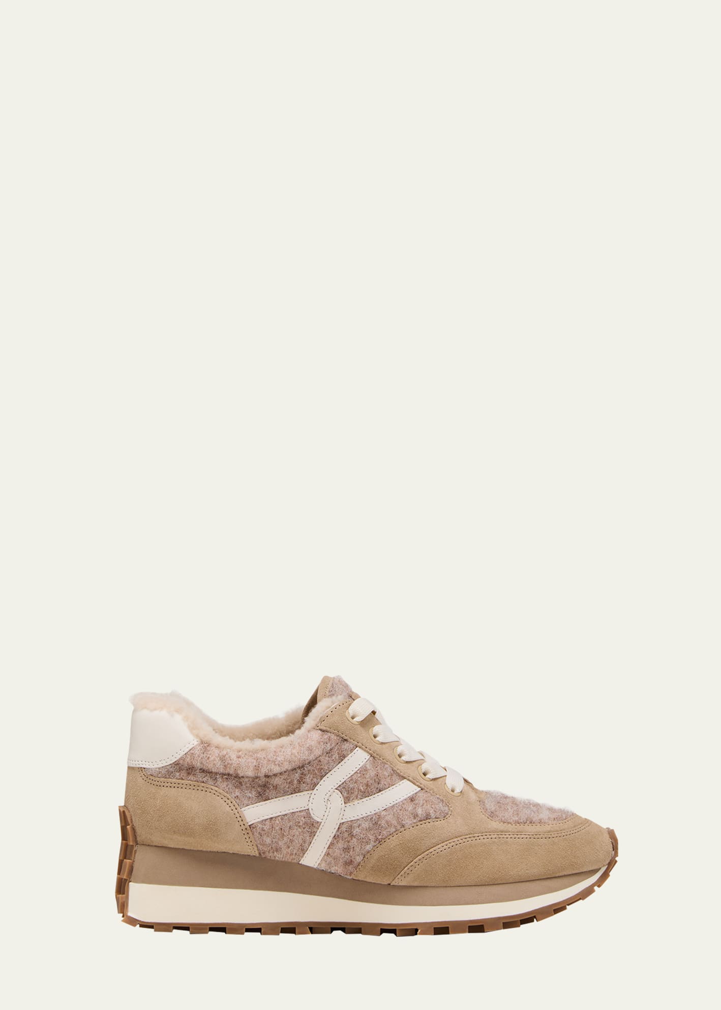 VERONICA BEARD VALENTINA MIXED LEATHER WOOL RETRO SNEAKERS
