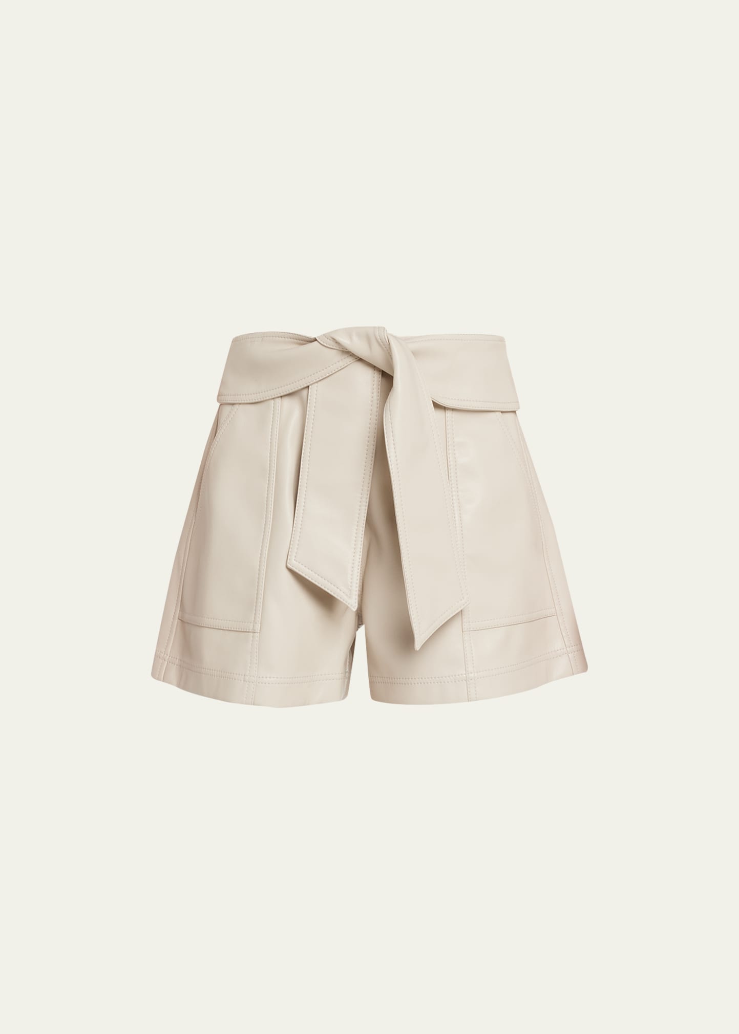 Simkhai Mari Vegan Leather Tie-waist Shorts In Egret