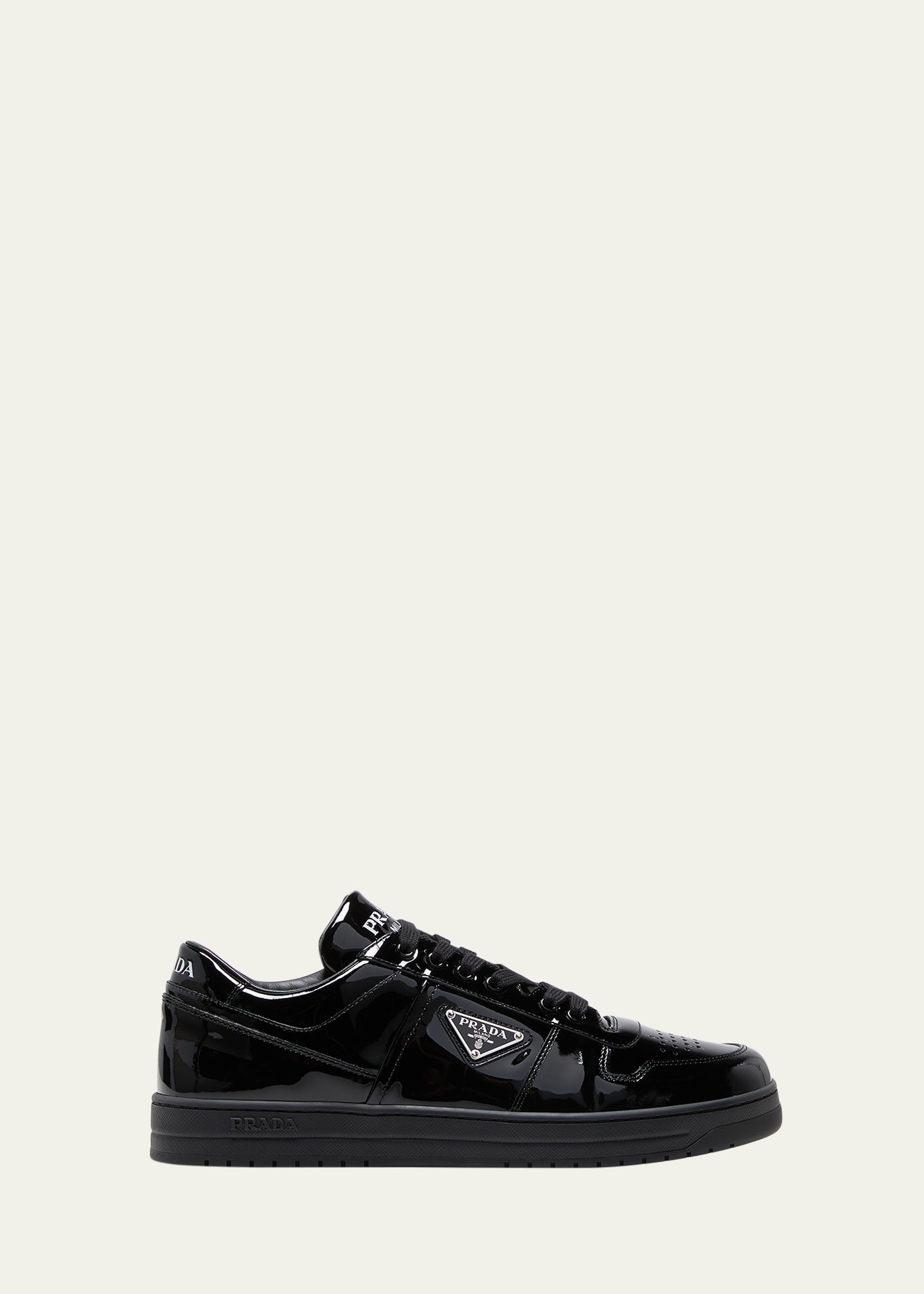 Prada Leather Sneakers With Embellished Inserts And Padded Ankle In Black