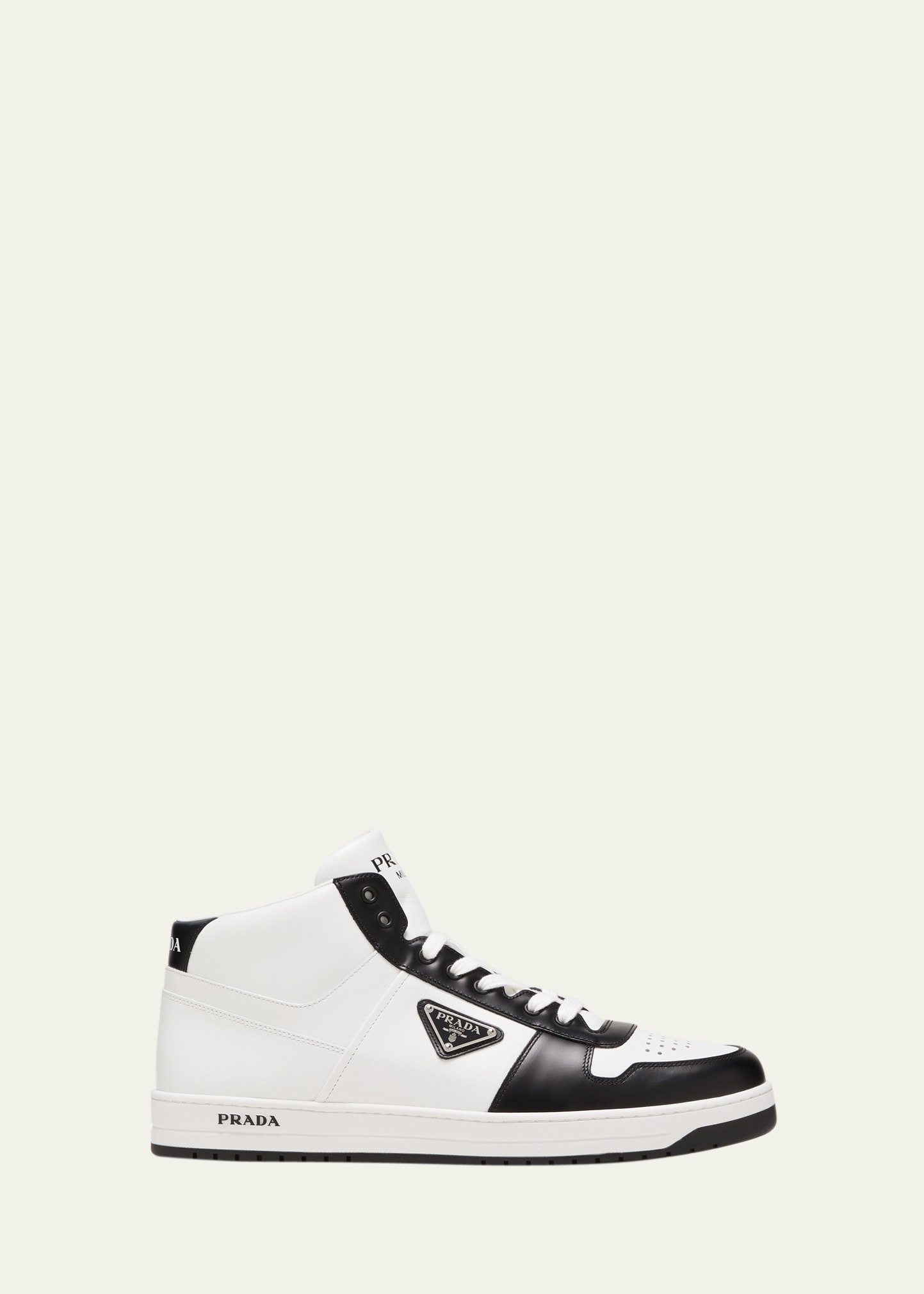Prada Downtown High-top Sneakers In White/black