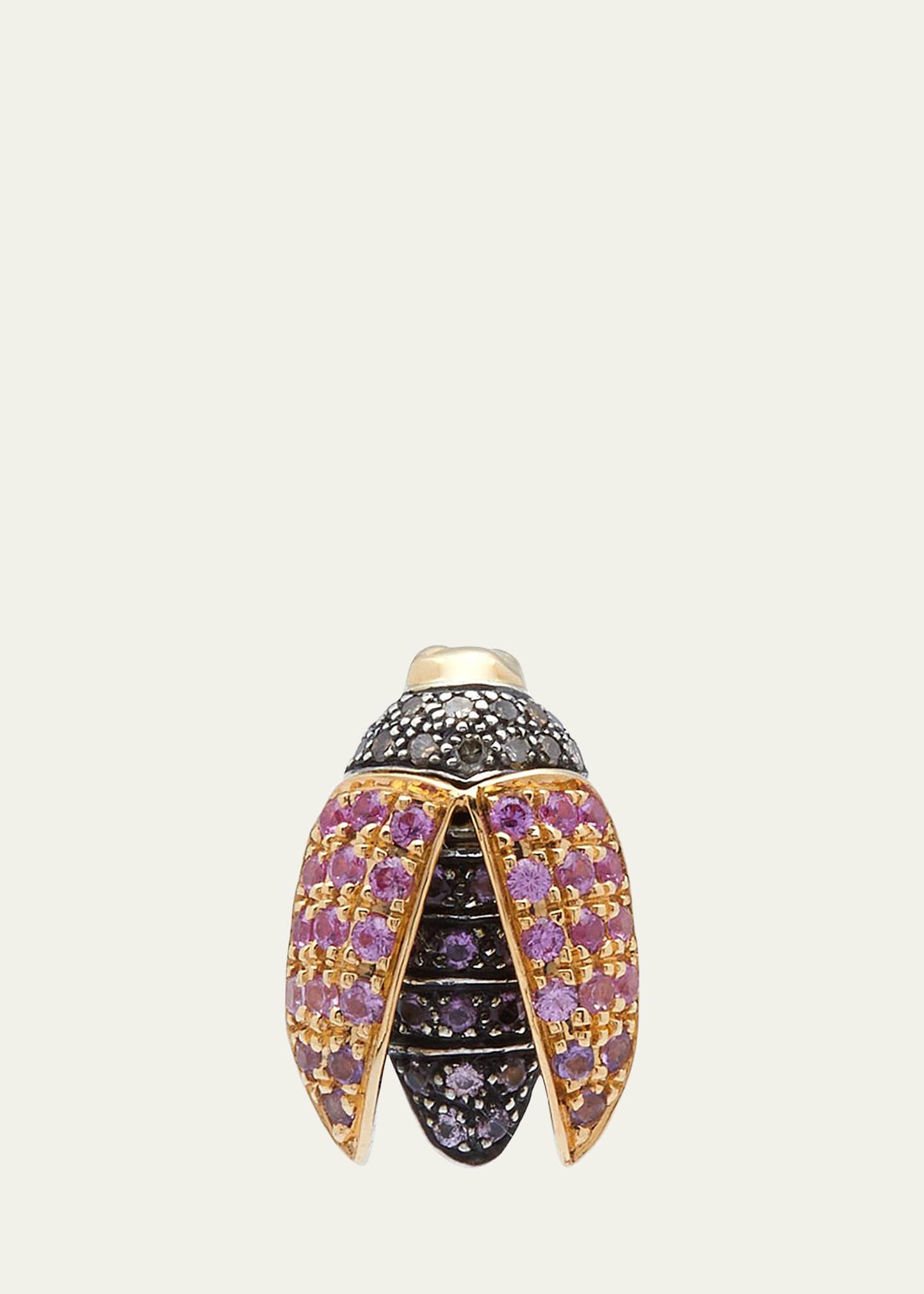 Bibi Van Der Velden 18k Yellow Gold Mini Scarab Fly Stud Earring With Pink Sapphire And Amethyst In Yg