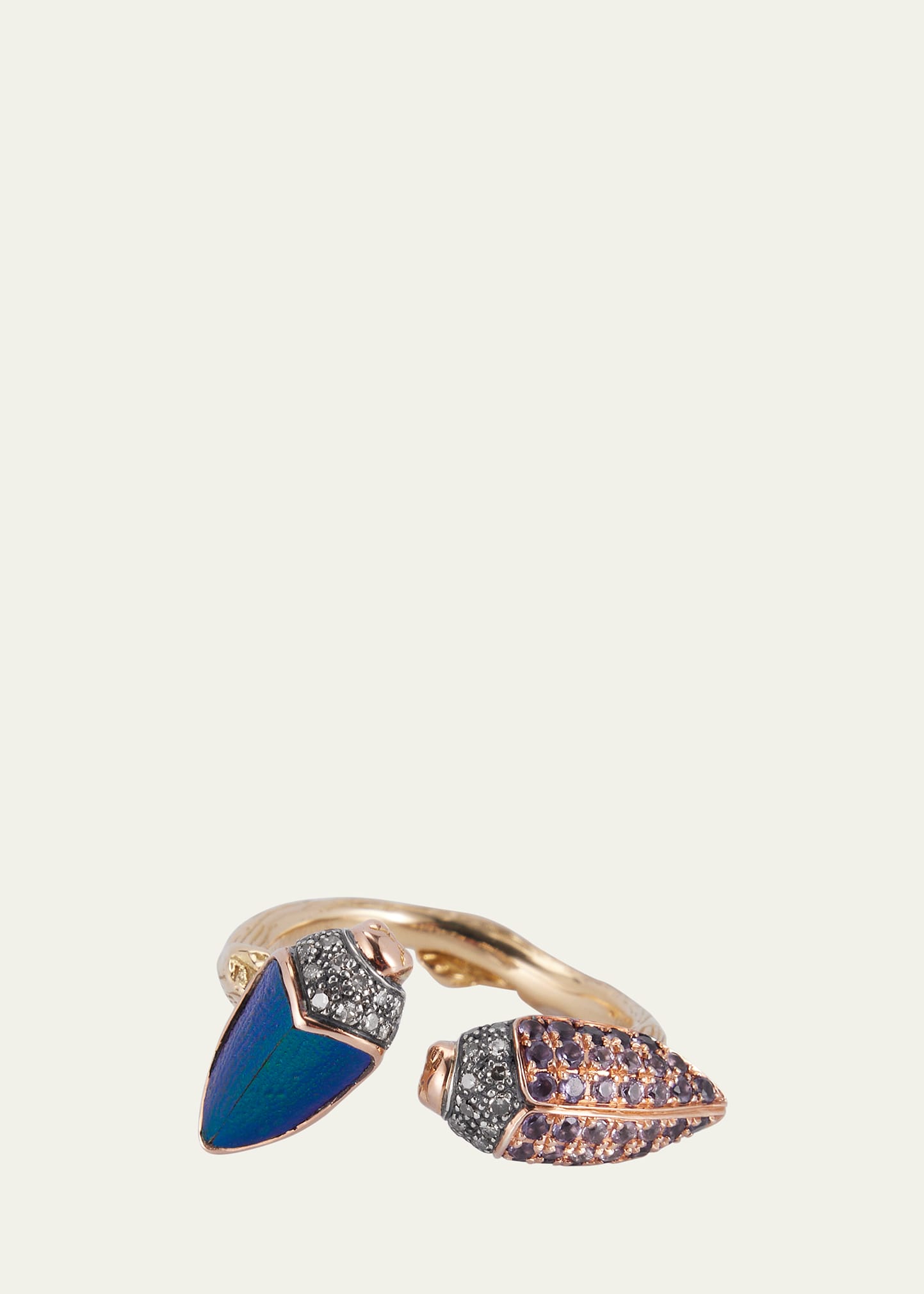 18K Rose Gold Scarab Stackable Ring with Amethyst, Sapphire, and Diamonds