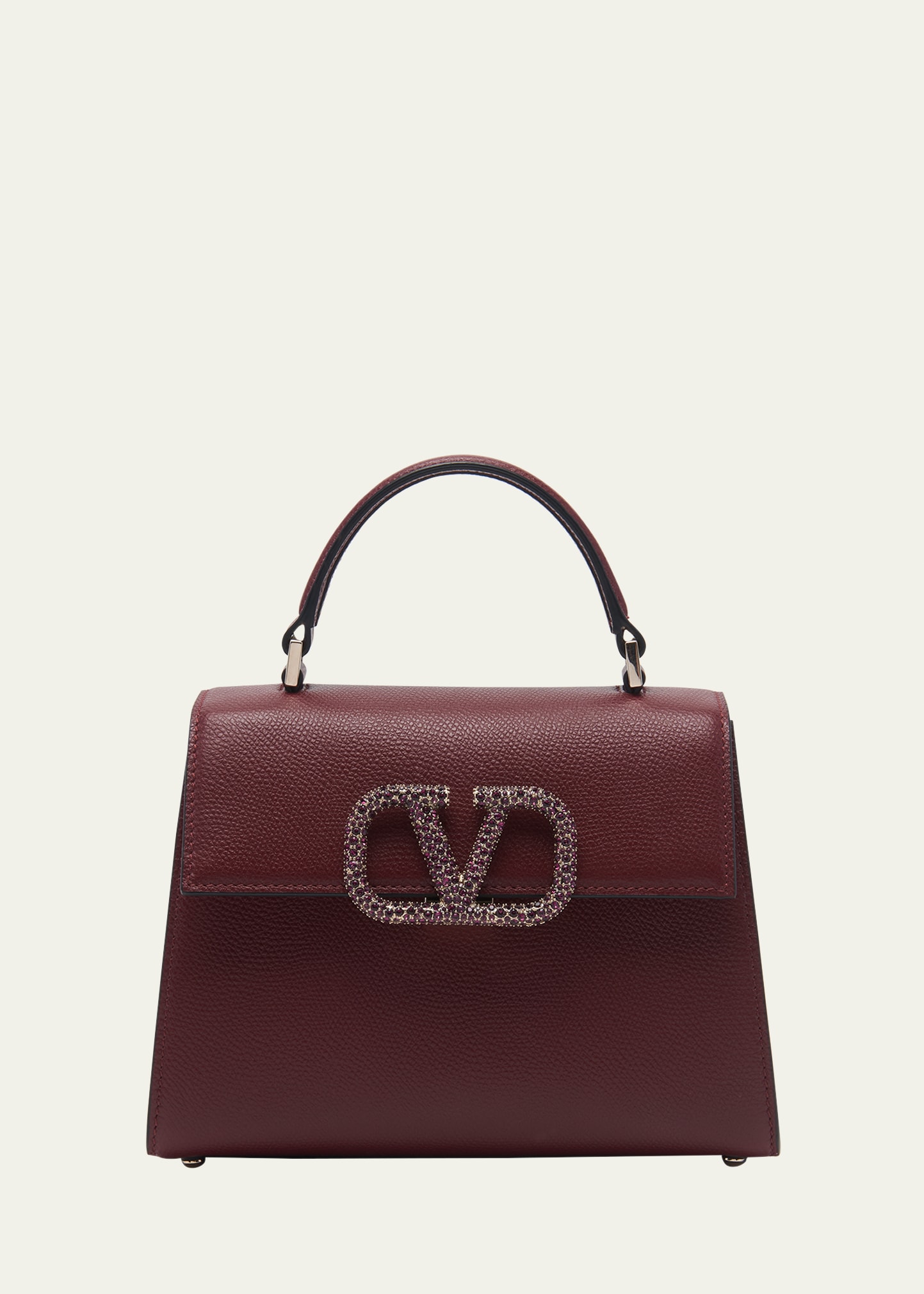 Valentino Garavani Vsling Small Rhinestone Leather Top-handle Bag In Kfh Cordovan Red
