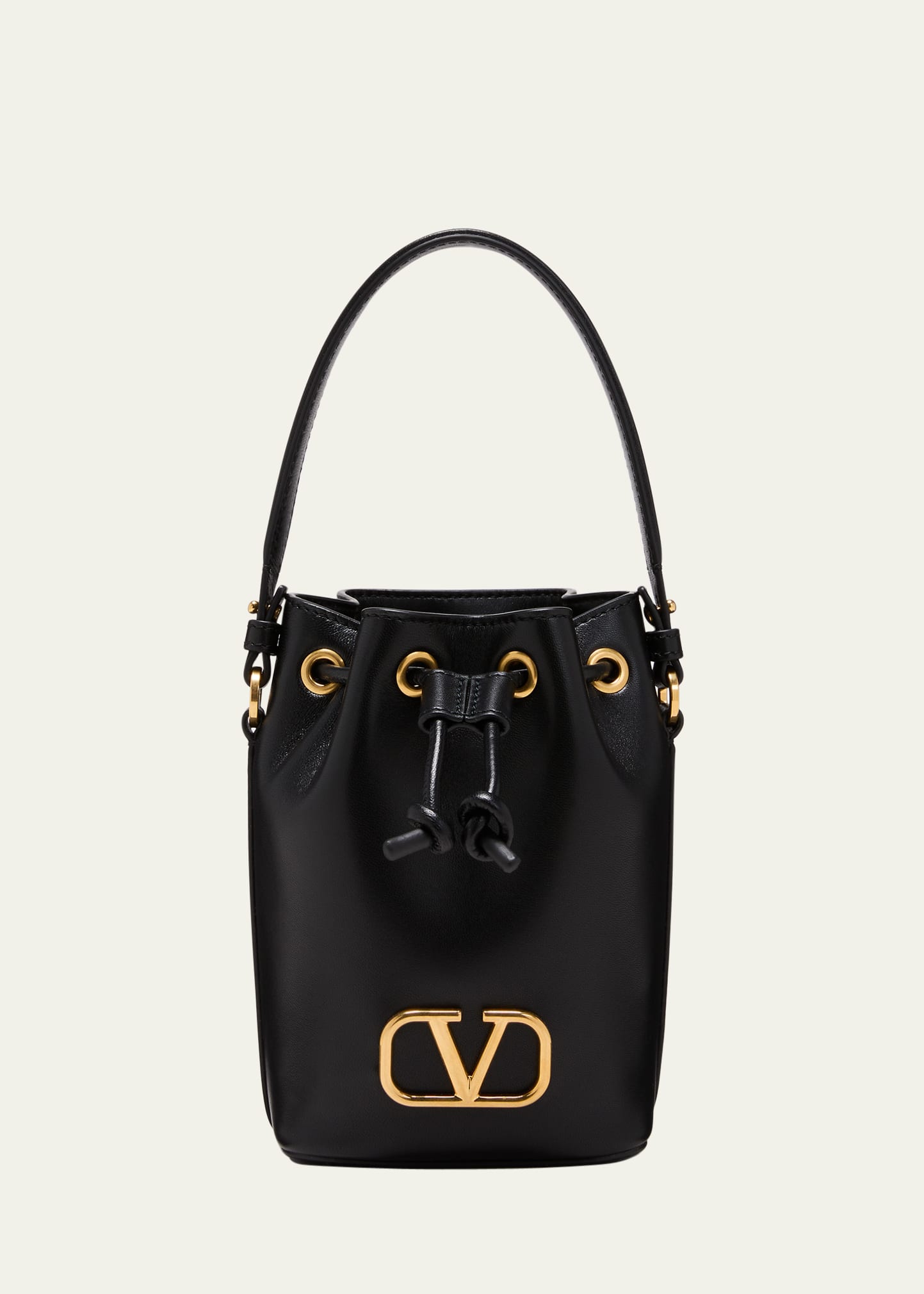 Shop Valentino Mini Vlogo Drawstring Leather Bucket Bag In 0no Nero