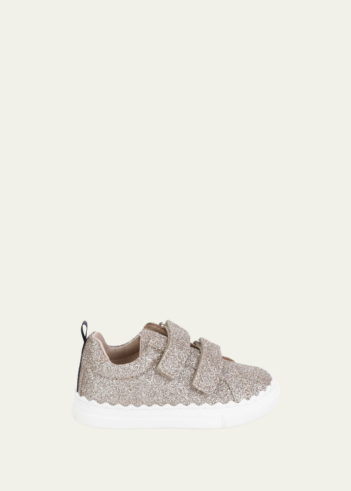 CHLOÉ GIRL'S GRIP STRAP GLITTERY CALF LEATHER SNEAKERS