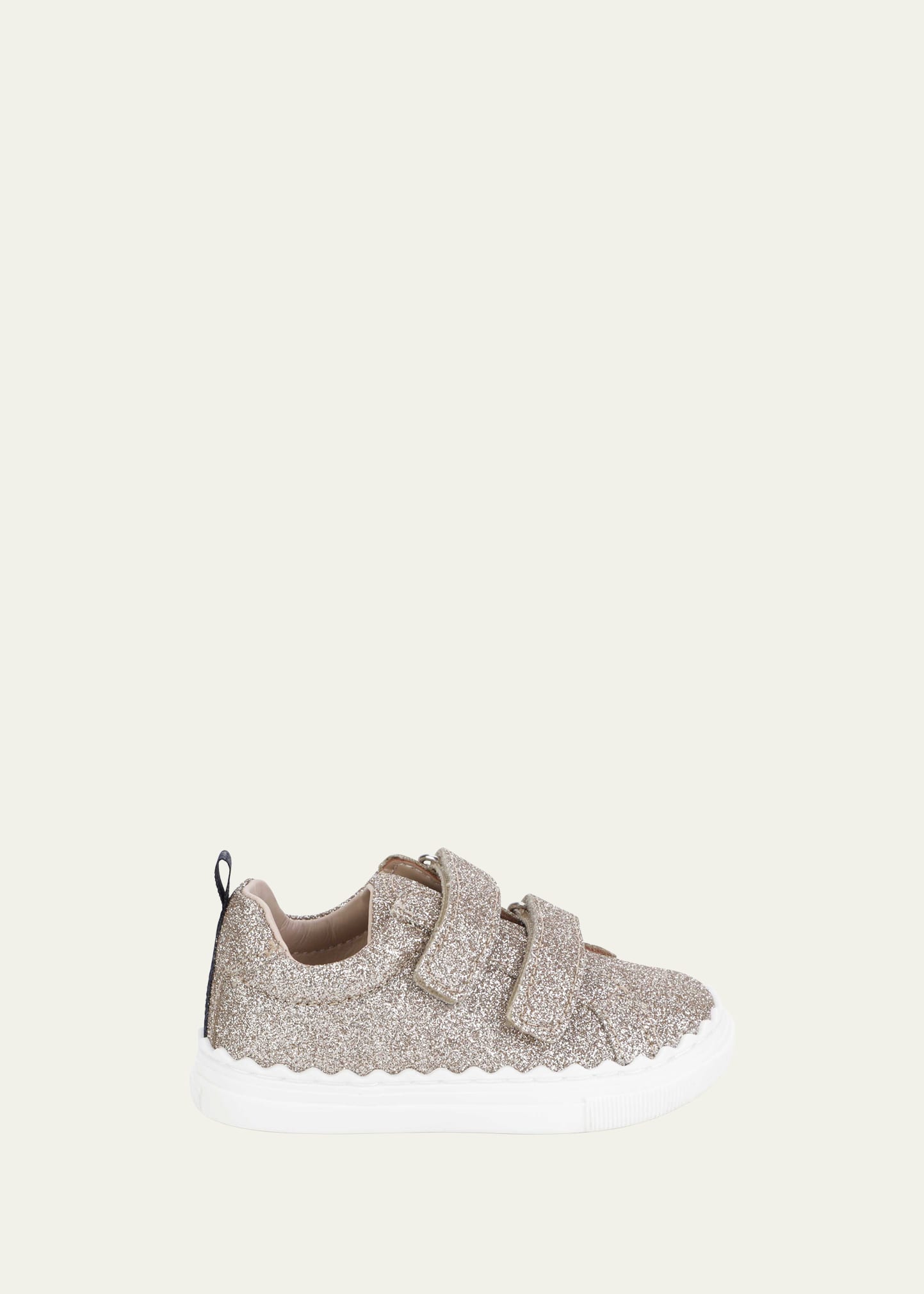 Chloé Kids' Girl's Grip Strap Glittery Calf Leather Sneakers, Baby In 32c-light Brown