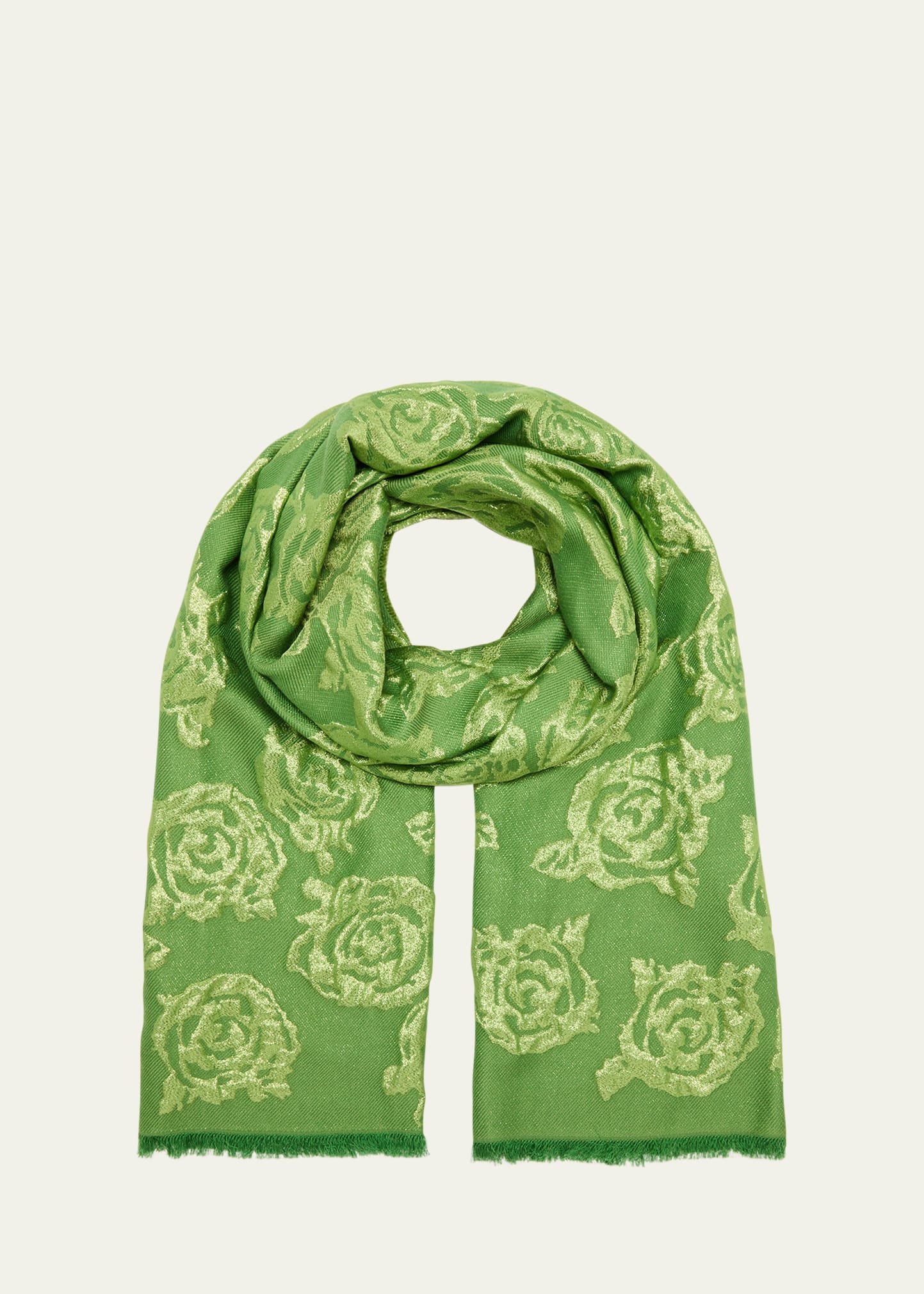 Shop Valentino Floral Jacquard Wool-blend Scarf In Celery Green