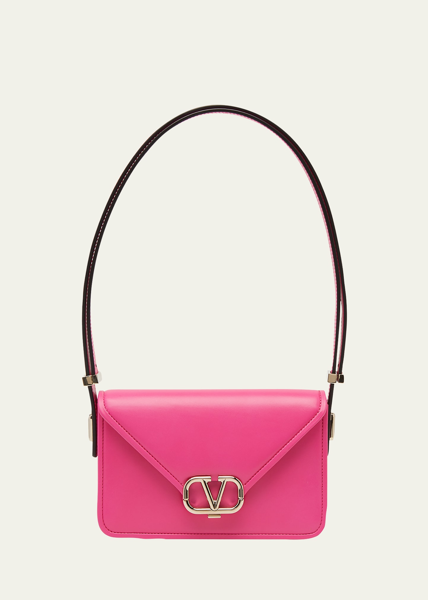 Valentino Small Vlogo Flap Leather Shoulder Bag In Uwt Pink Pp