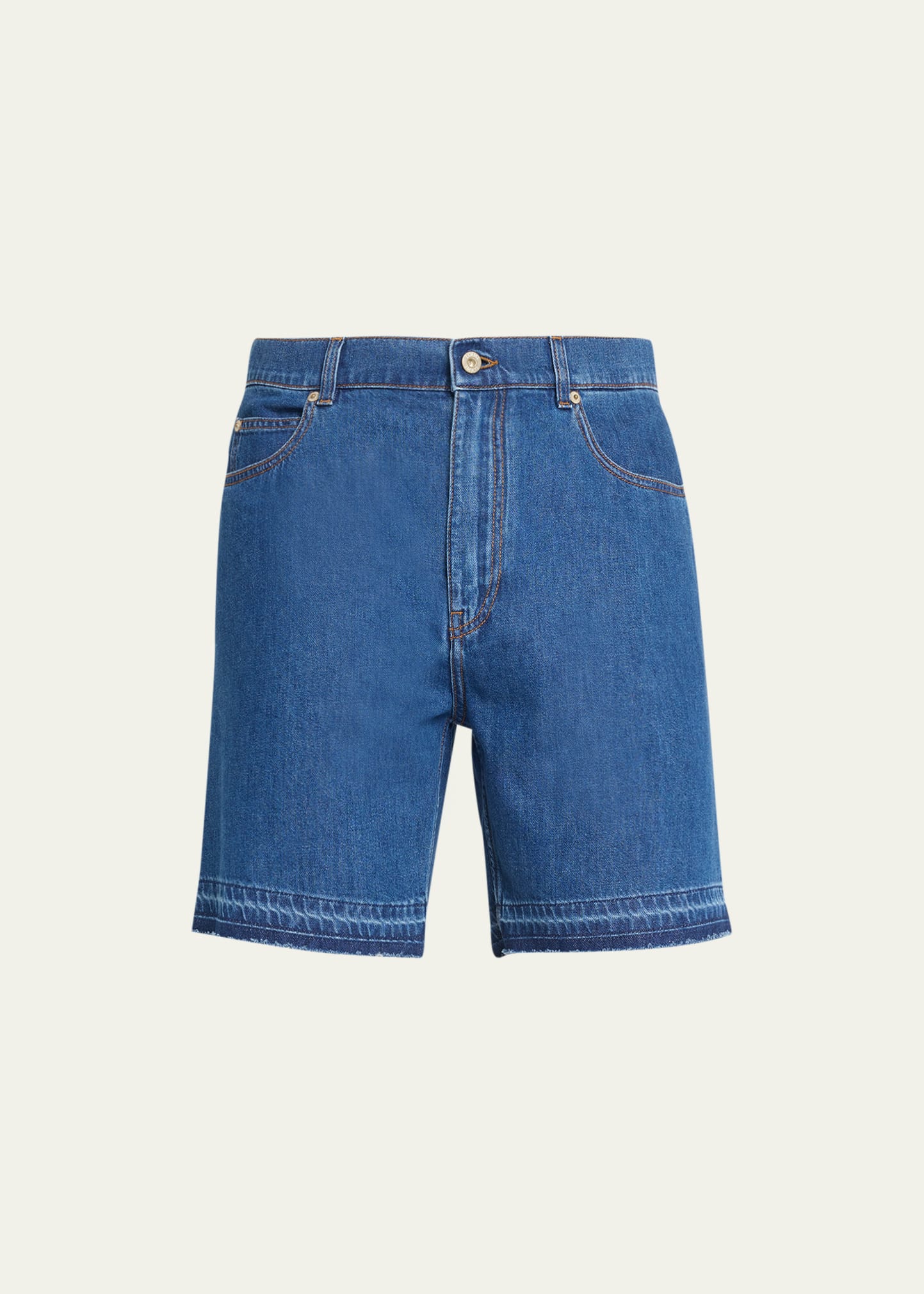 Loewe Paula's Ibiza Straight-leg Frayed Denim Shorts In Blue