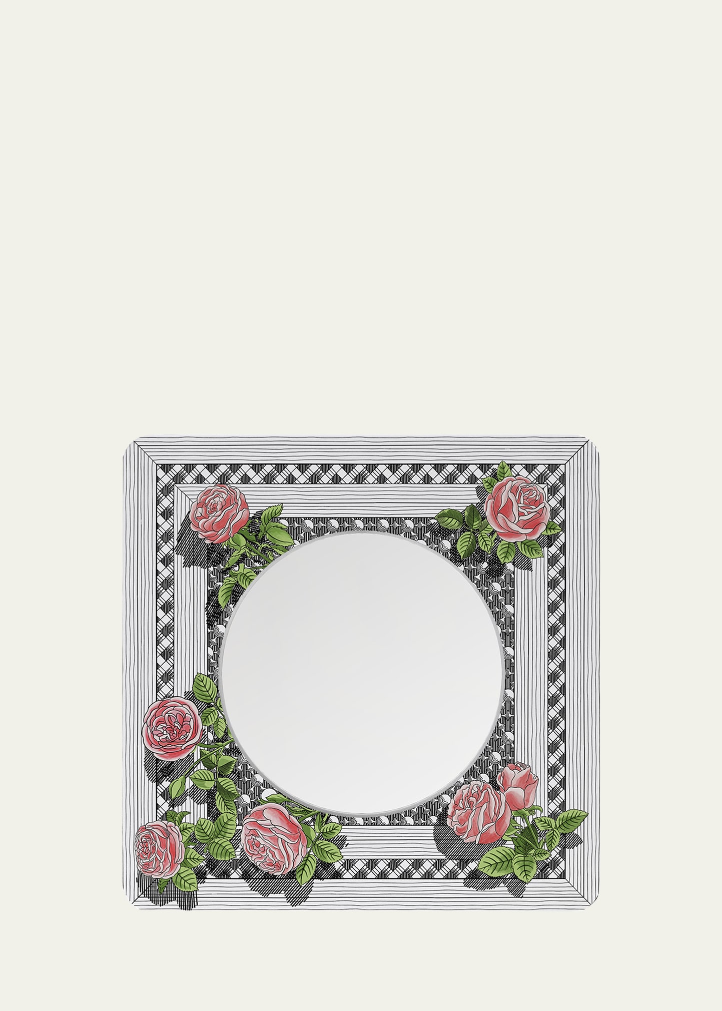 Fornasetti Square Frame With Flat Mirror - Musciarabia With Rose Color In Multi