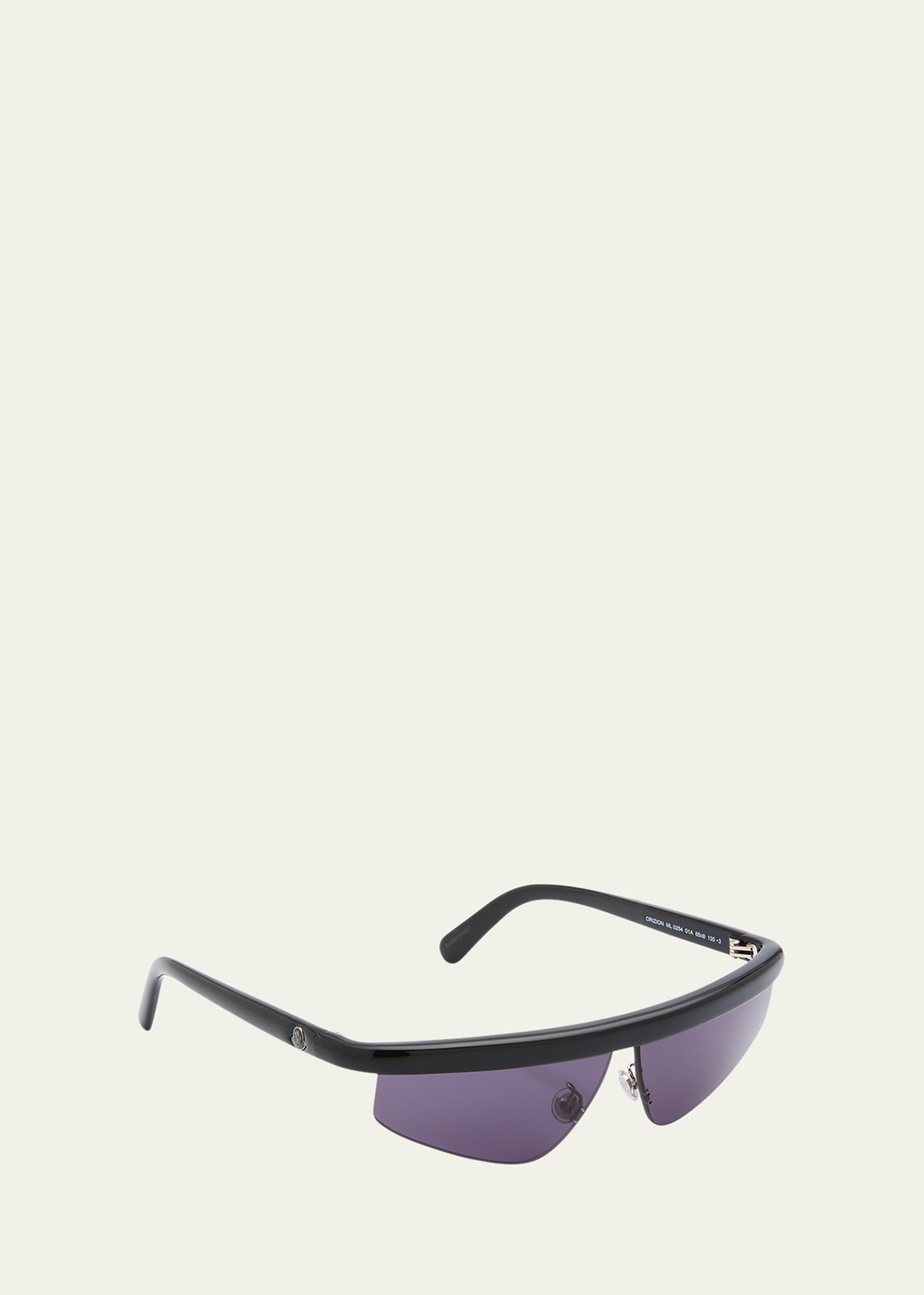 Moncler Orizon Semi-Rimmed Acetate Rectangle Sunglasses Moncler Orizion 65mm Rectangular Sunglasses in Black /Smoke  main image 4