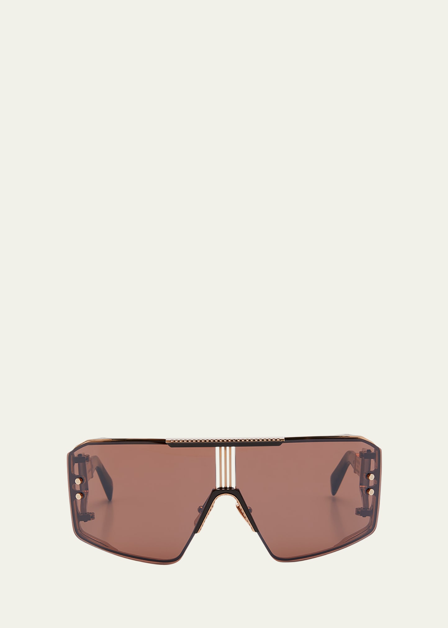Shop Balmain Le Masque Brown Titanium & Acetate Shield Sunglasses In Rse-brn